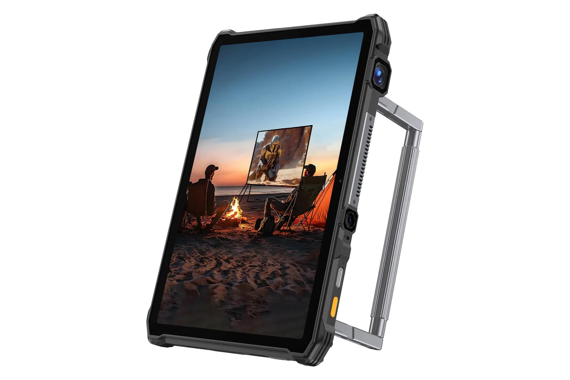 نمای نیمرخ پنل جلوی تبلت آرمور پد 5 اولترا یولفون / Ulefone Armor Pad 5 Ultra با نمایش لبه سمت راست و استند