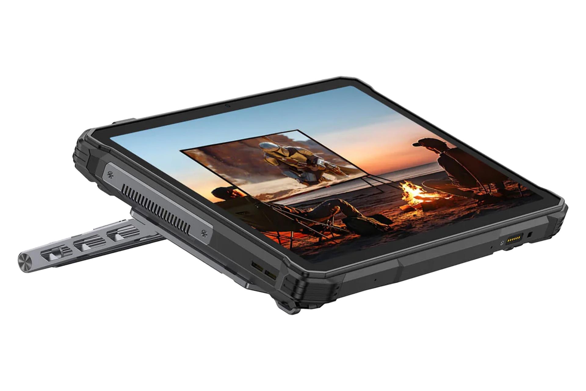 نمای نیمرخ پنل جلوی تبلت آرمور پد 5 اولترا یولفون / Ulefone Armor Pad 5 Ultra با نمایش لبه سمت چپ و استند