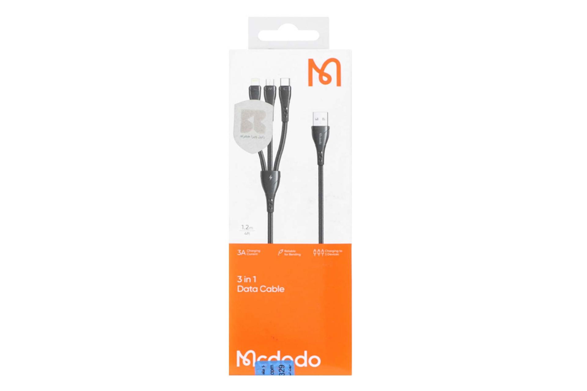 جعبه کابل شارژ USB مک دودو Type-A به Type-C+Micro-USB+Lightning مدل CA-6960 با طول 1.2 متر