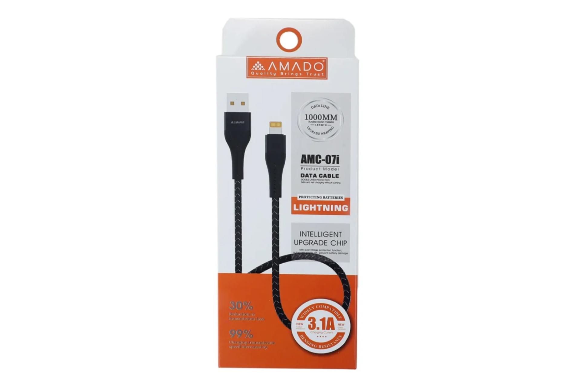 جعبه کابل شارژ USB آمادو Type-A به Lightning مدل AMC-07i با طول 1 متر