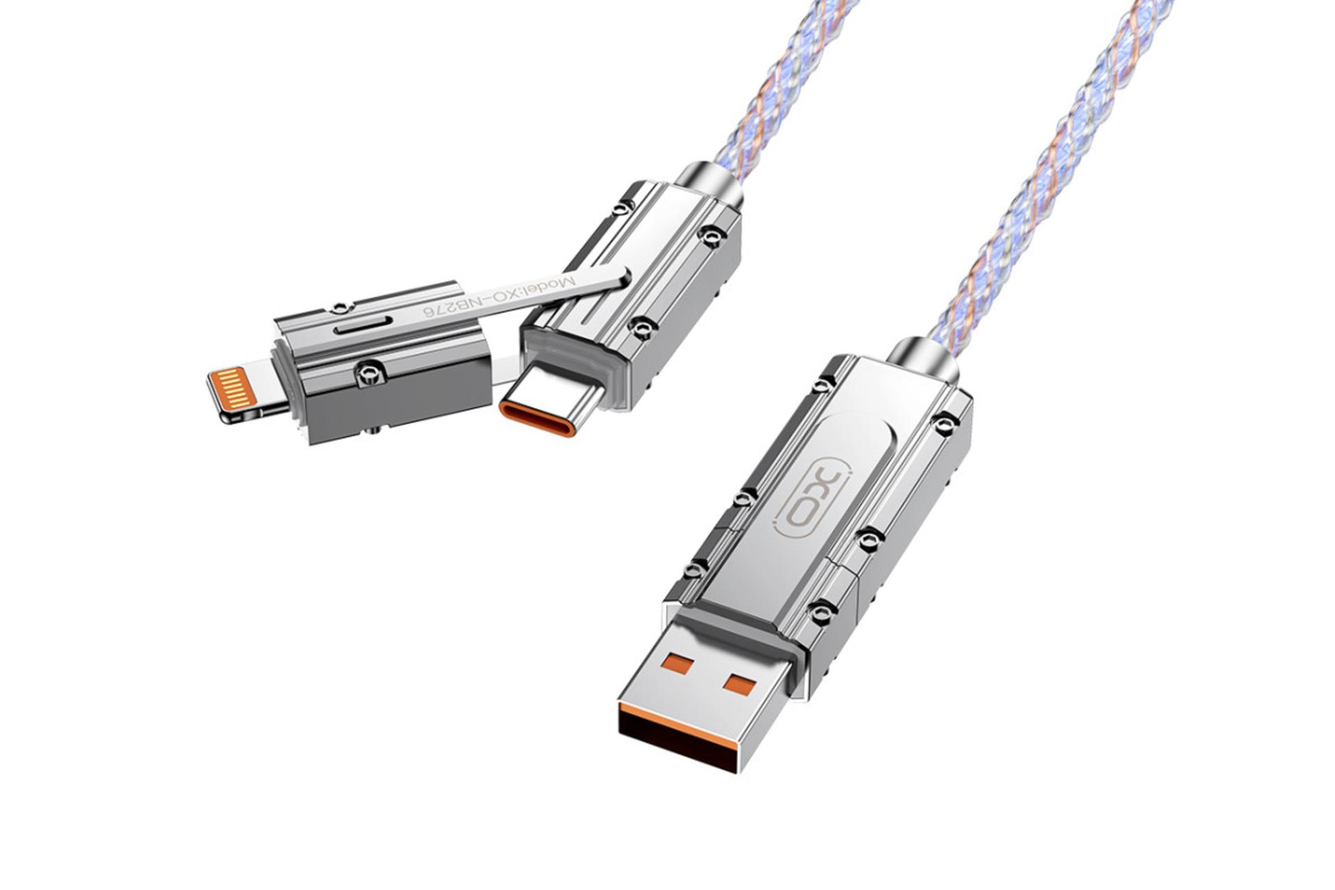 کانکتور کابل شارژ USB ایکس او Type-C به Type-A+Type-C+Lightning مدل NB276 با طول 1 متر