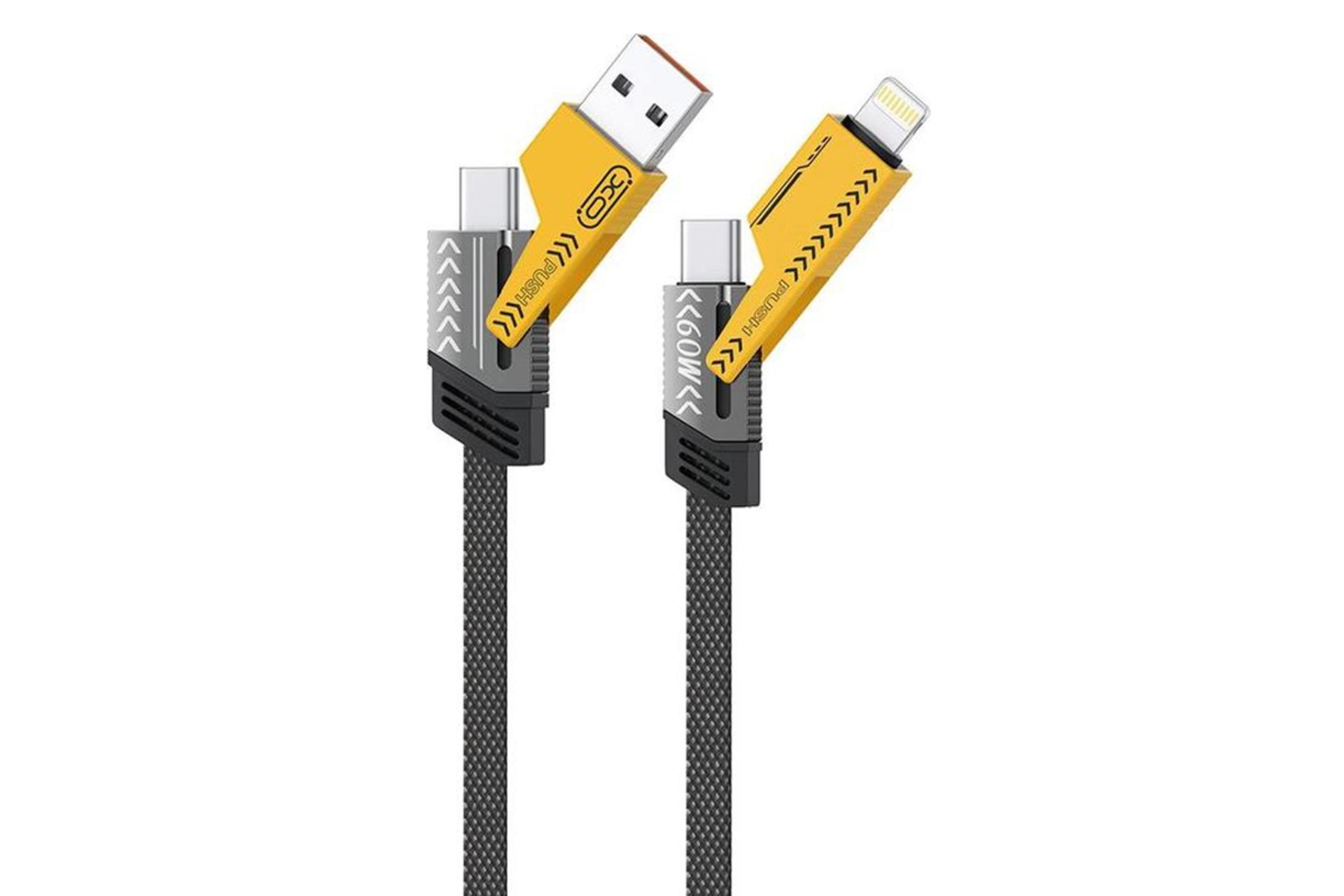 کانکتور کابل شارژ USB ایکس او Type-C به Type-A+Type-C+Lightning مدل NB283 با طول 1 متر