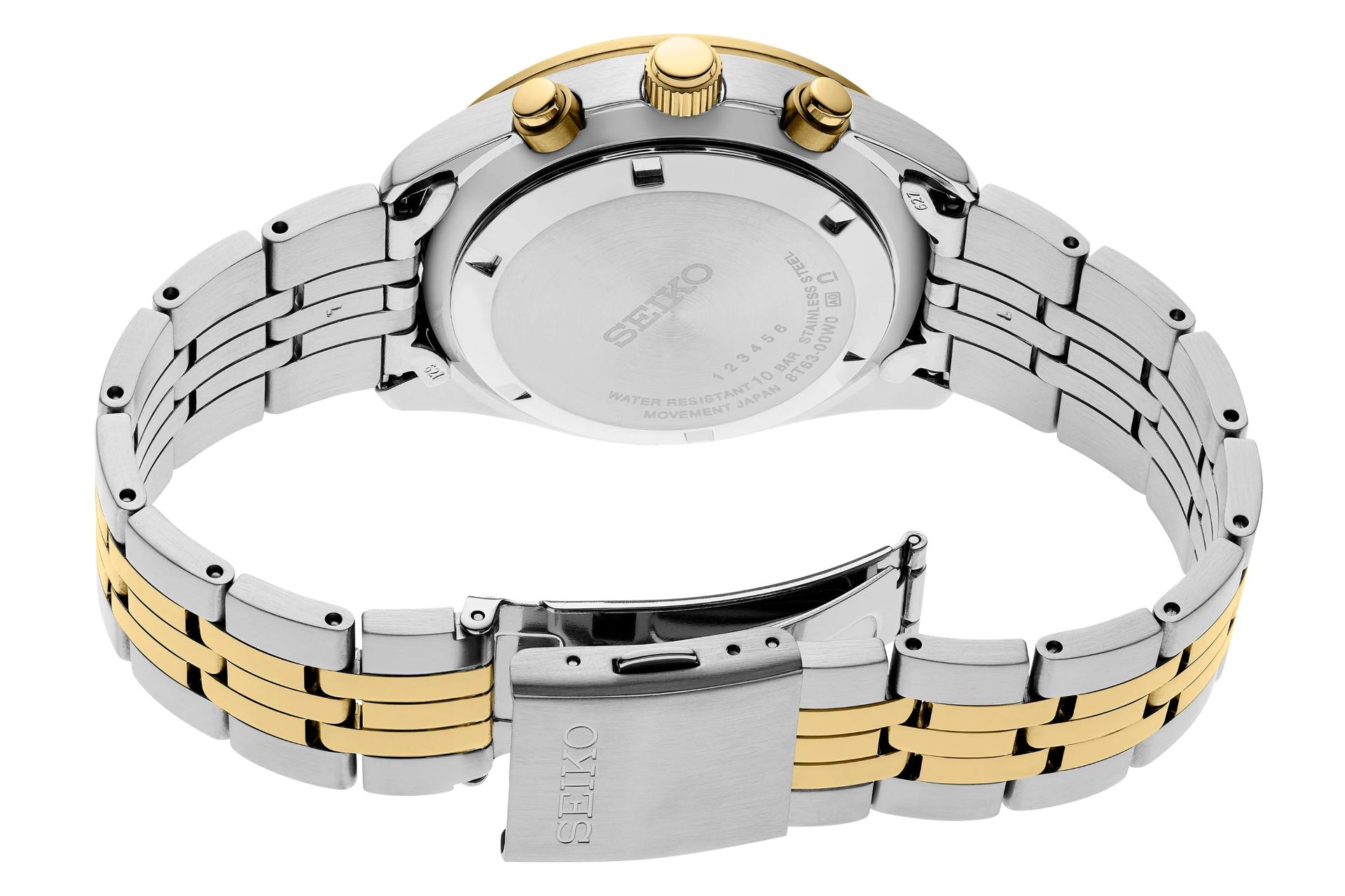 نمای داخلی ساعت مچی مردانه سیکو Discover More SSB430 با نمایش لوگو و بند