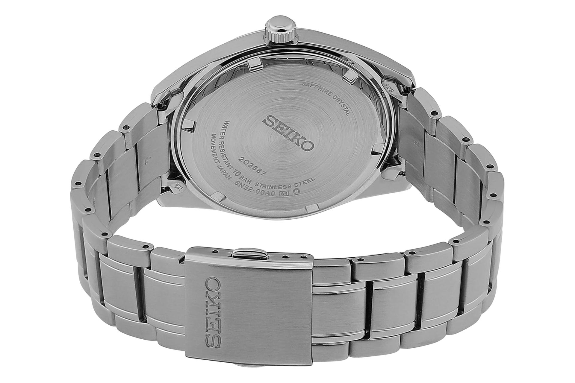 نمای داخل بند ساعت مچی مردانه سیکو Discover More SUR523 با نمایش پنل پشت و لوگو