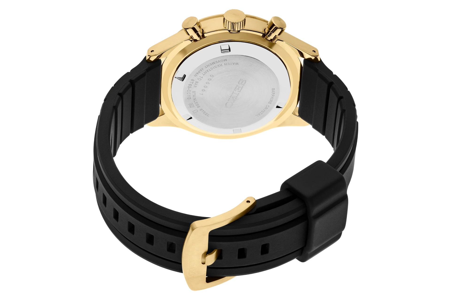 نمای داخل بند ساعت مچی مردانه سیکو Discover More SSB446 با نمایش پنل پشت و لوگو