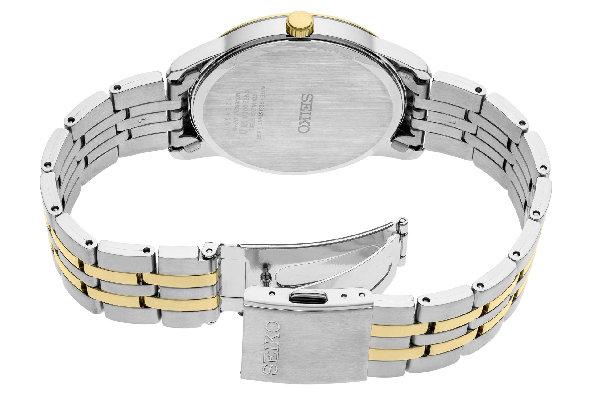 نمای داخل بند ساعت مچی مردانه سیکو Discover More SUR402 با نمایش بند، لوگو