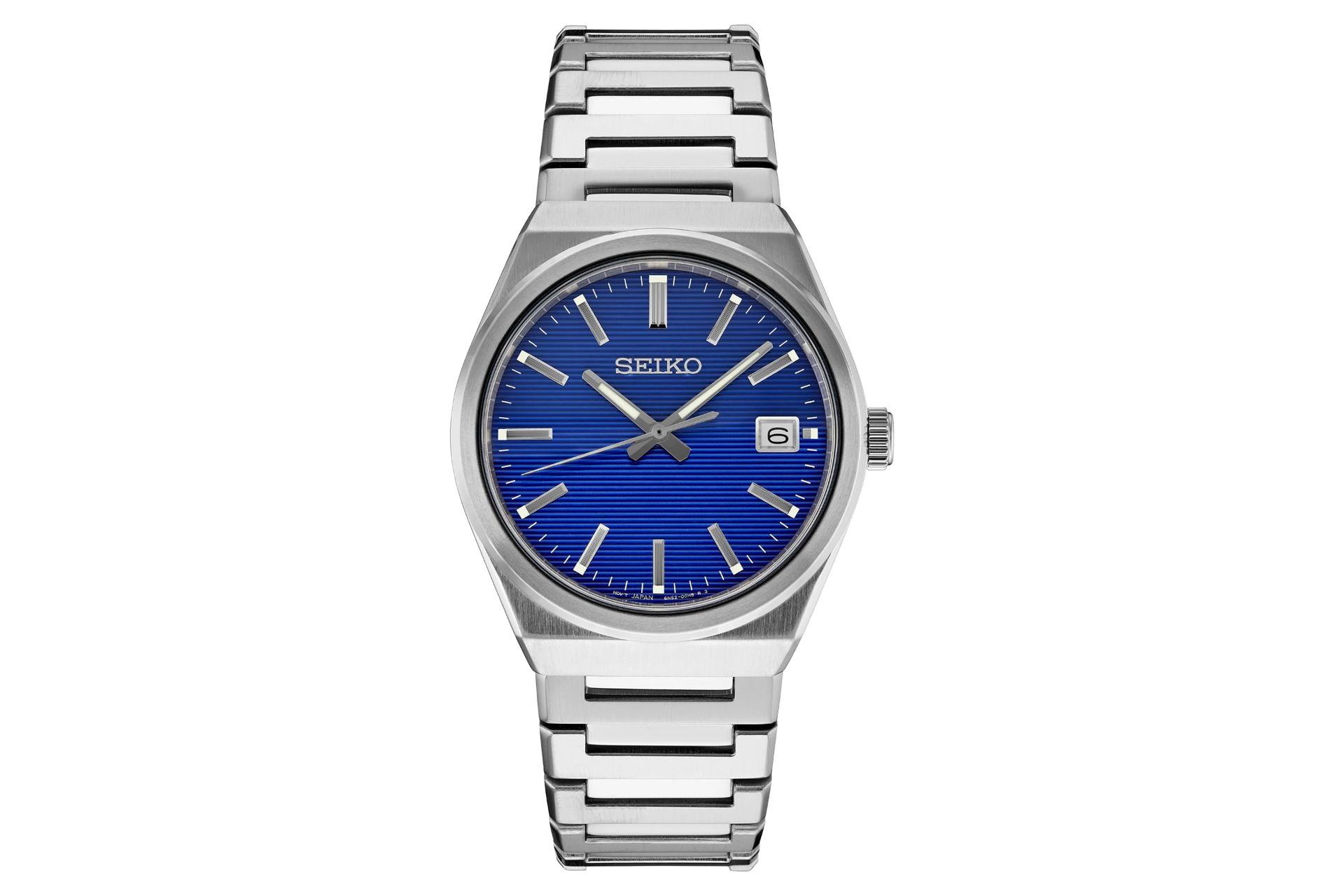 نمای جلوی ساعت مچی مردانه سیکو Discover More SUR555 با نمایش عقربه‌ها