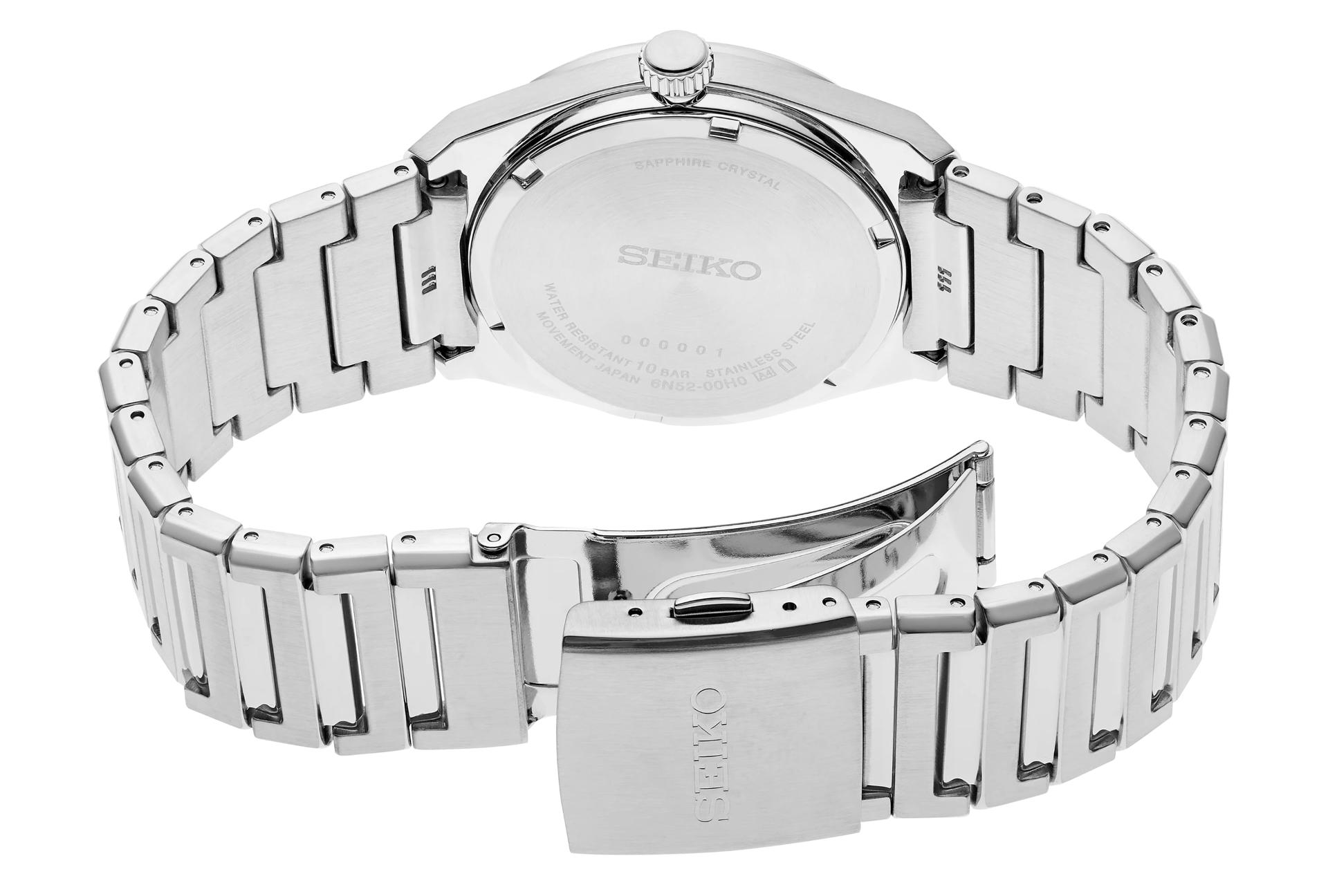 نمای داخل بند ساعت مچی مردانه سیکو Discover More SUR555 با نمایش بند و لوگو