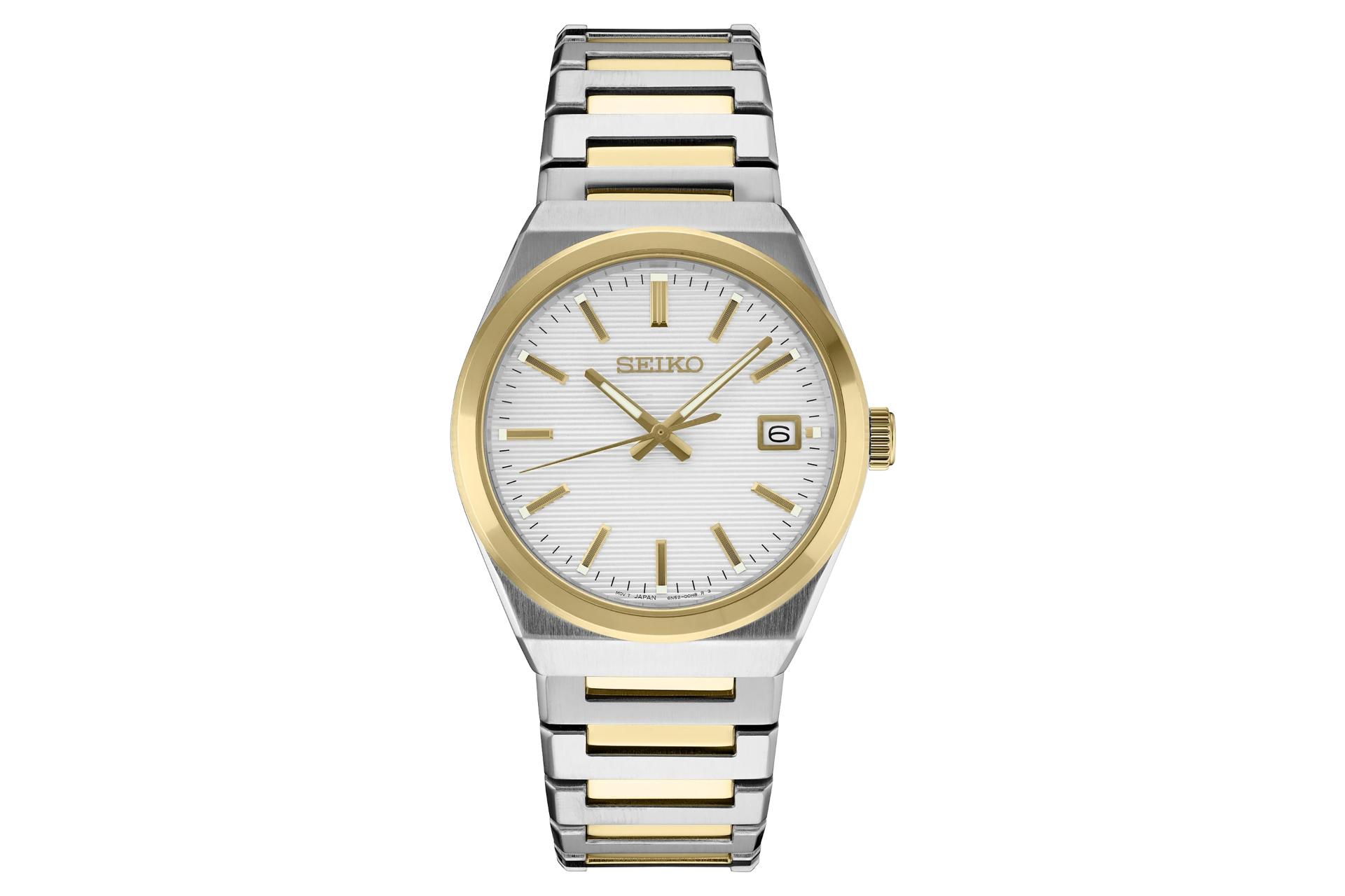 نمای جلوی ساعت مچی مردانه سیکو Discover More SUR558 با نمای عقربه‌ها و بند