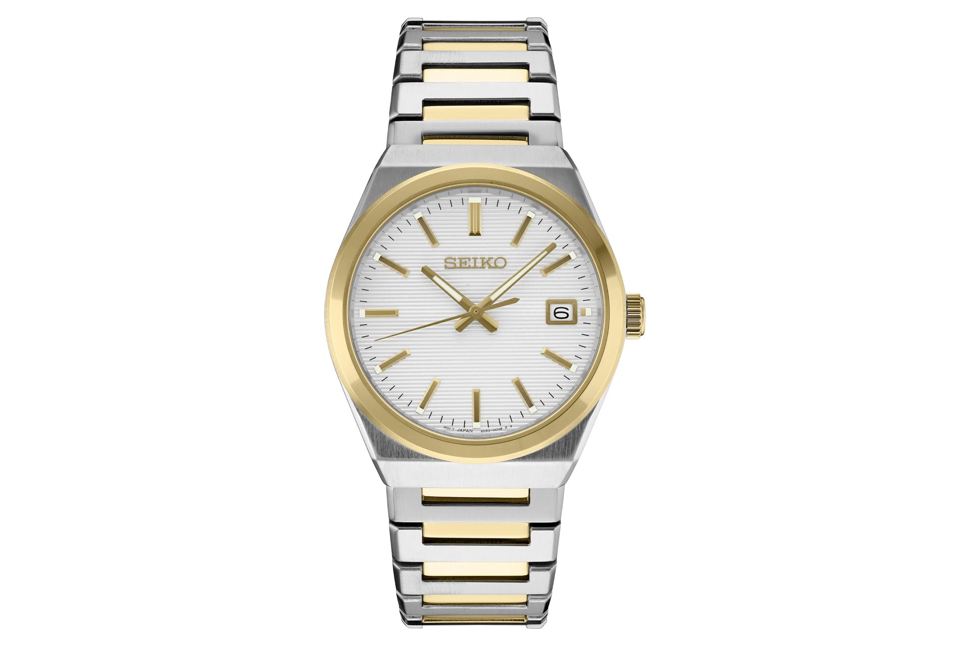 نمای جلوی ساعت مچی مردانه سیکو Discover More SUR558 با نمای عقربه‌ها و بند