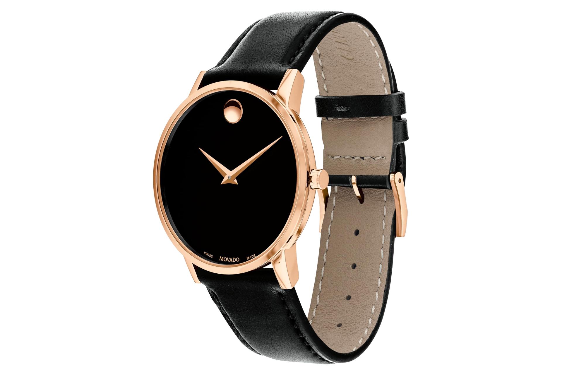 نمای نیمرخ ساعت مچی مردانه موادو Museum Classic 607272 با نمایش بند و پیچ تنظیم