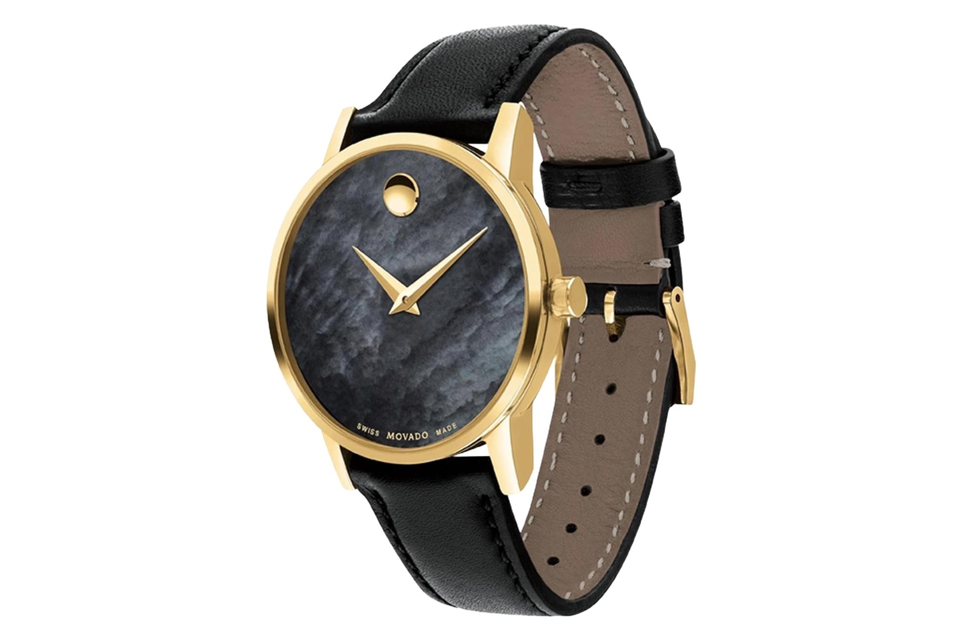 نمای نیمرخ ساعت مچی زنانه موادو Museum Classic 607564 با نمایش بند و پیچ تنظیم