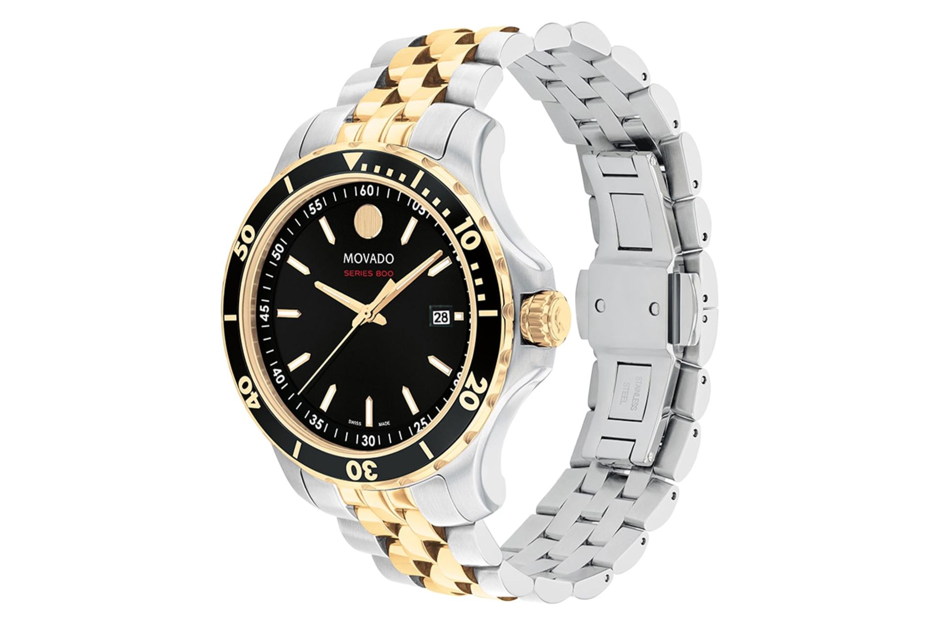 نمای نیمرخ ساعت مچی مردانه موادو Series 800 2600182 با نمایش بند و پیچ تنظیم