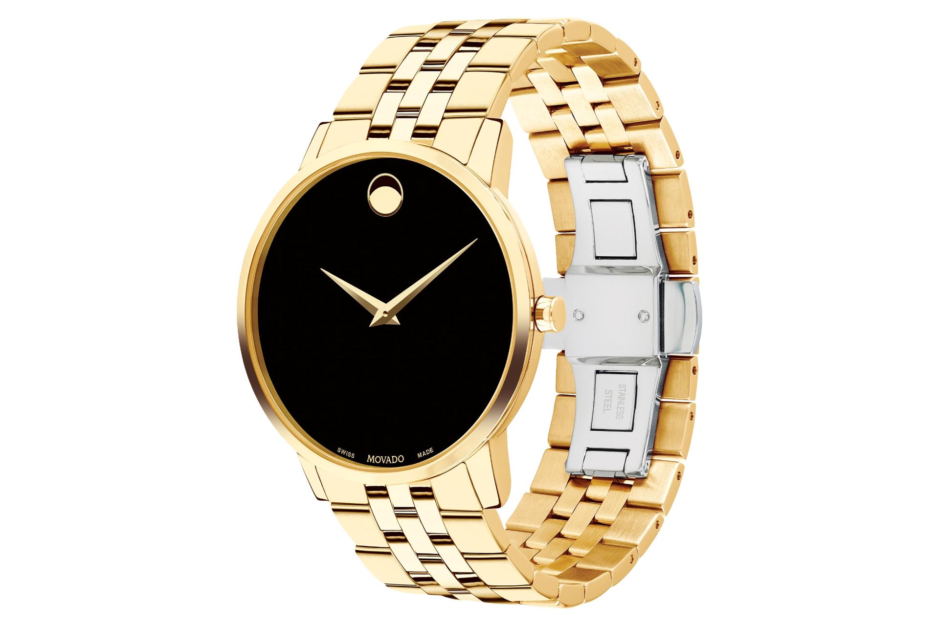 نمای نیمرخ ساعت مچی مردانه موادو Museum Classic 607203 با نمایش بند و پیچ تنظیم