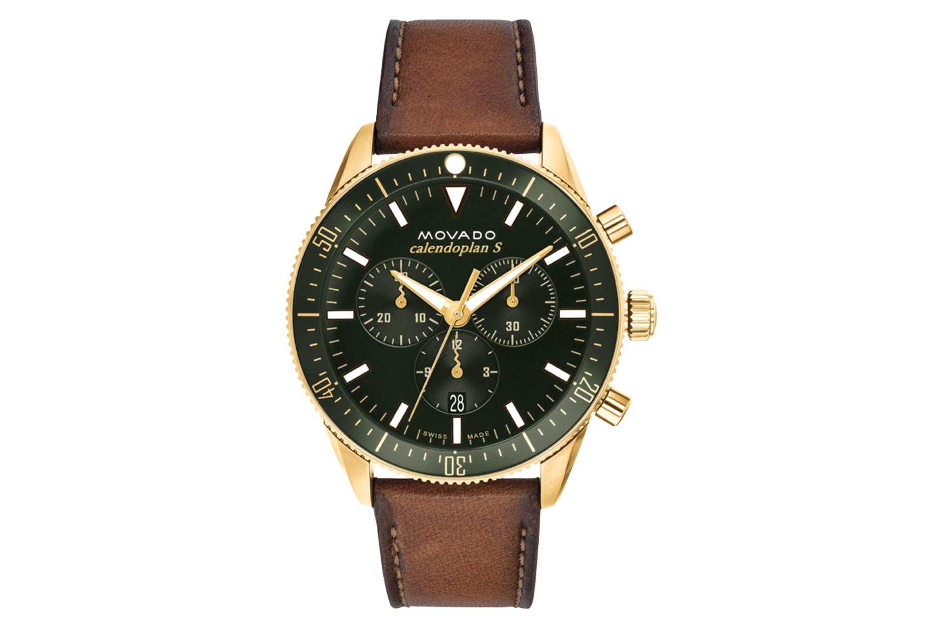 نمای جلوی ساعت مچی مردانه موادو Heritage Calendoplan S Chronograph 3650122 با نمایش عقربه و لوگو