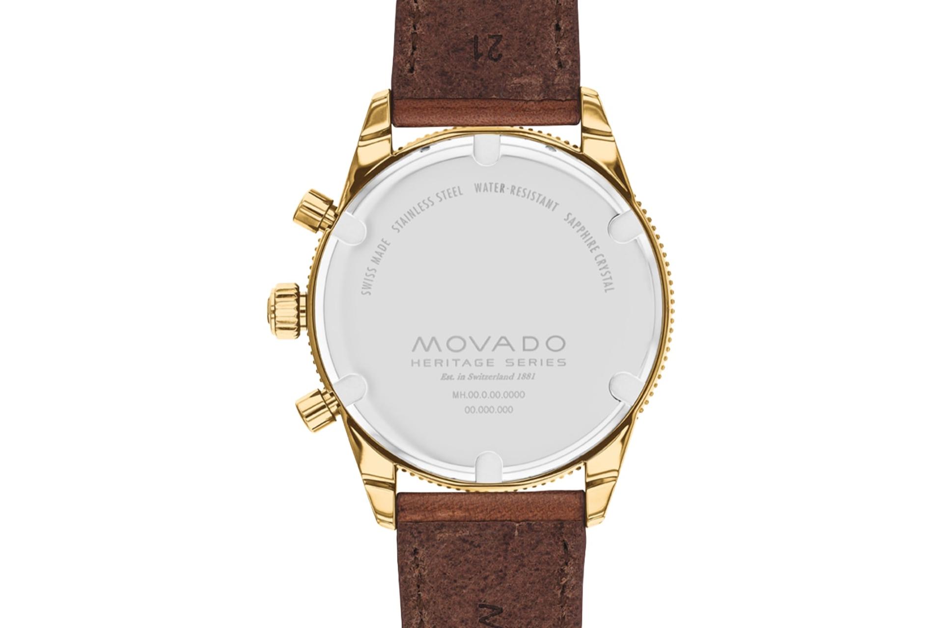 نمای پشت ساعت مچی مردانه موادو Heritage Calendoplan S Chronograph 3650122 با نمایش لوگو