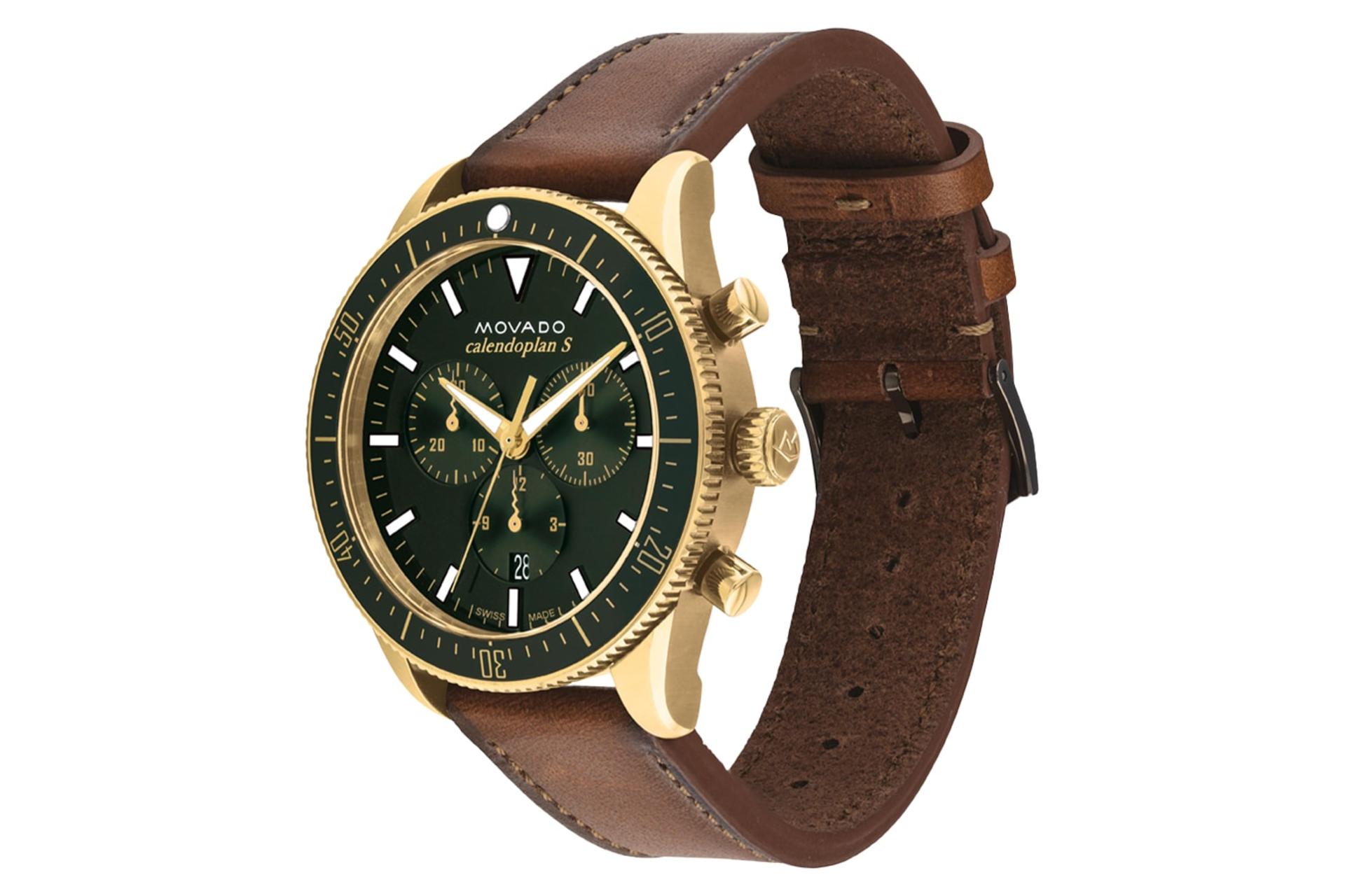 نمای نیمرخ ساعت مچی مردانه موادو Heritage Calendoplan S Chronograph 3650122 با نمایش بند و پیچ تنظیم