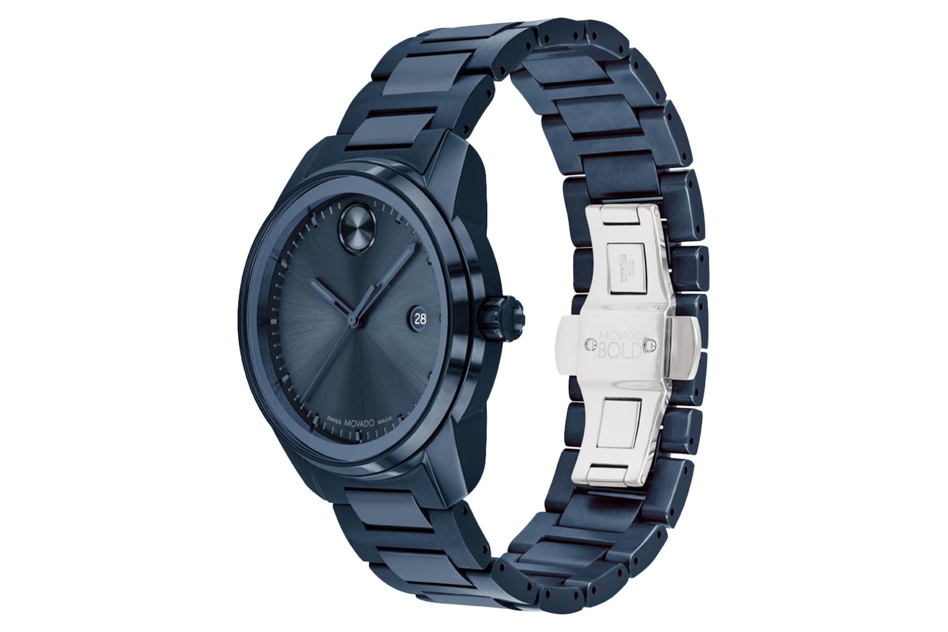 نمای نیمرخ ساعت مچی مردانه موادو BOLD Verso 3600862 با نمایش بند و پیچ تنظیم