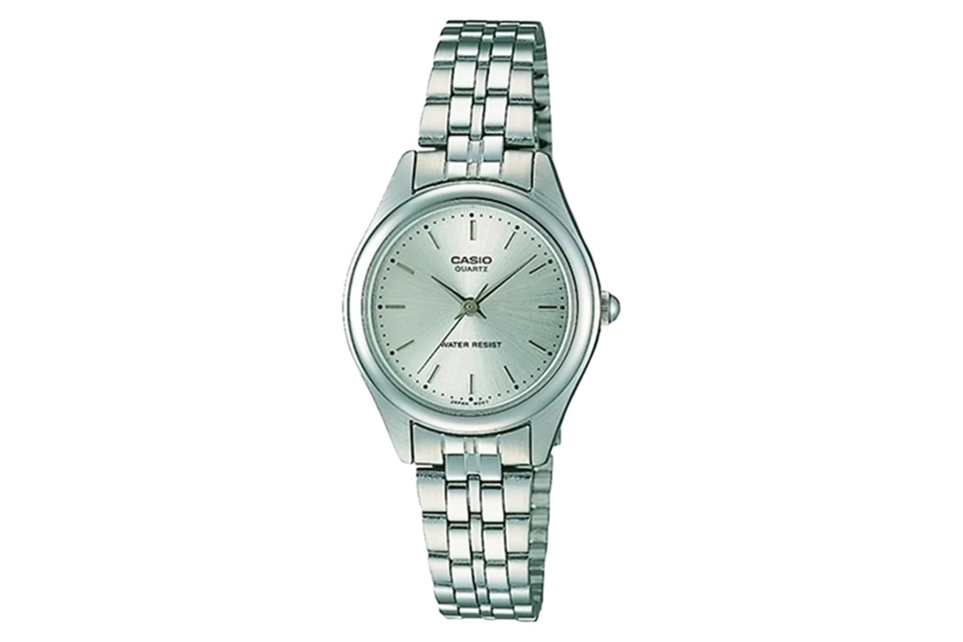 نمای جلوی ساعت مچی زنانه کاسیو Analog LTP-1129A-7A با نمایش عقربه‌ها و بند