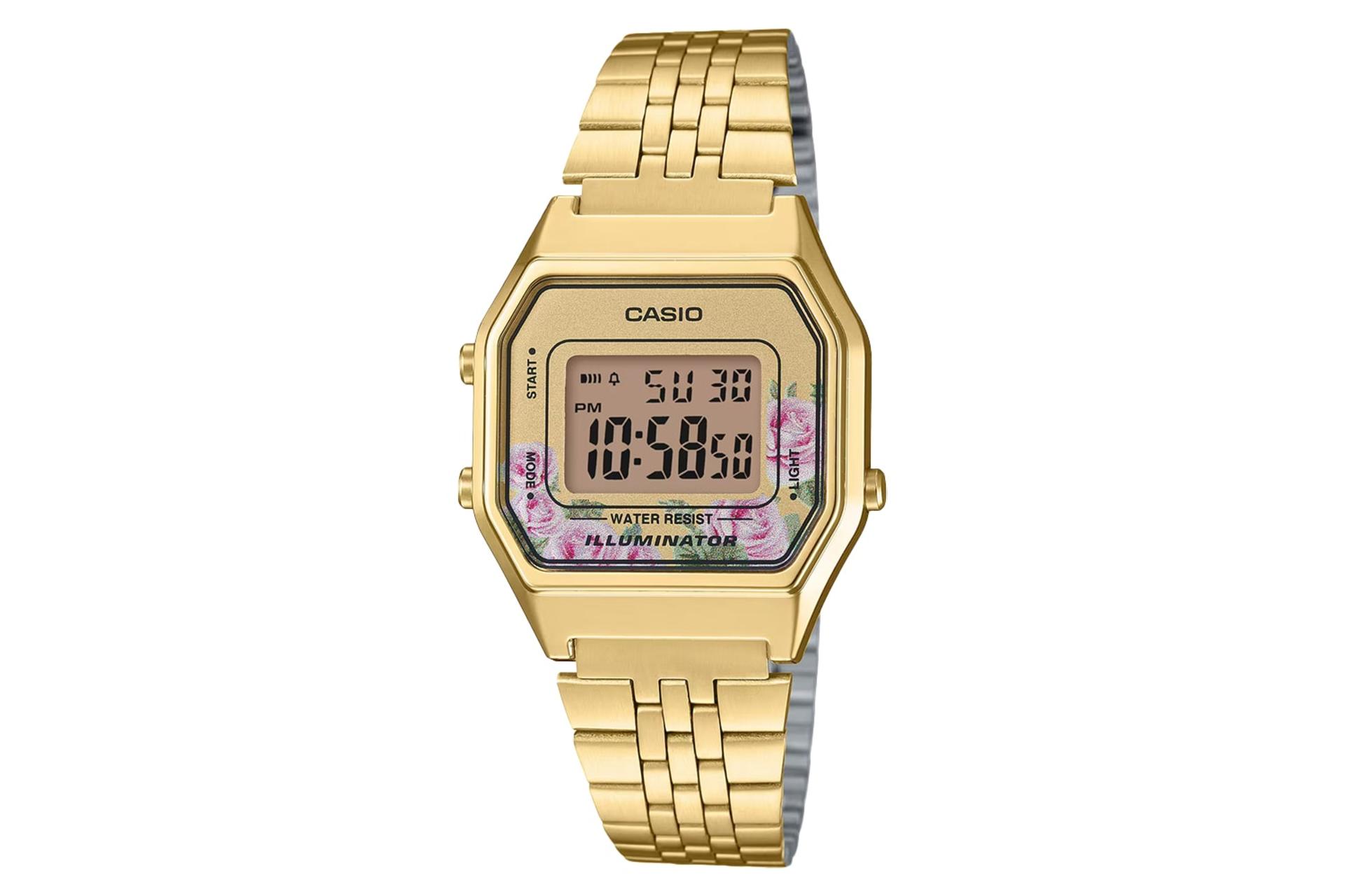 نمای جلوی ساعت مچی زنانه کاسیو Vintage LA680WGA-4C با نمایش بند و لوگو