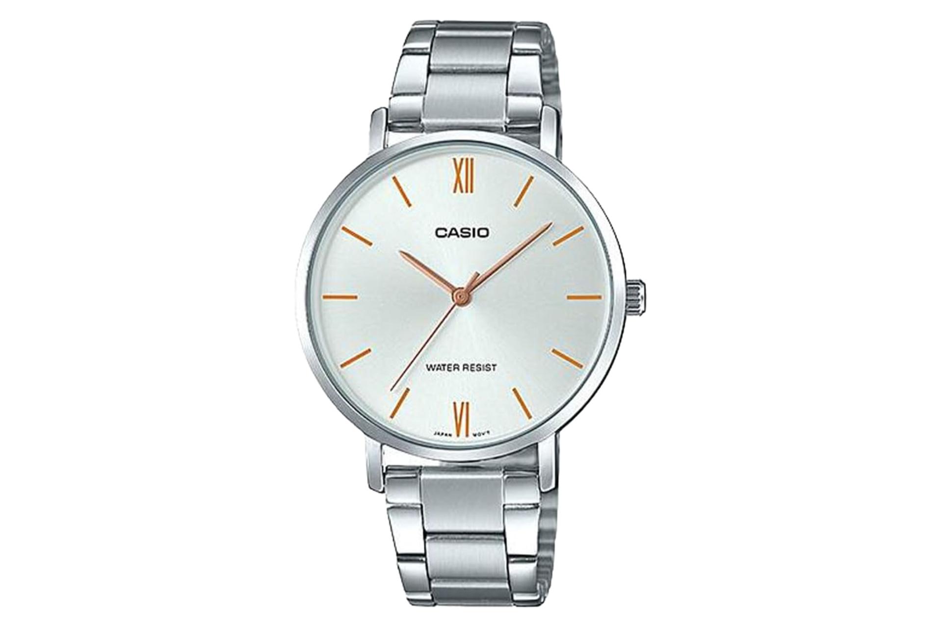 نمای جلوی ساعت مچی زنانه کاسیو Standard LTP-VT01D-7B با نمایش لوگو و بند