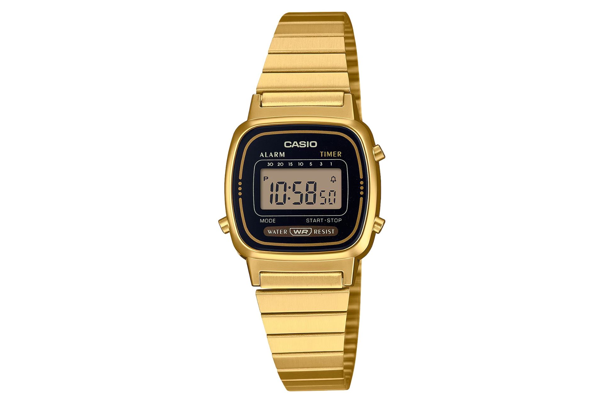 نمای جلوی ساعت مچی زنانه کاسیو Vintage LA670WGA-1 با نمایش فریم و صفحه