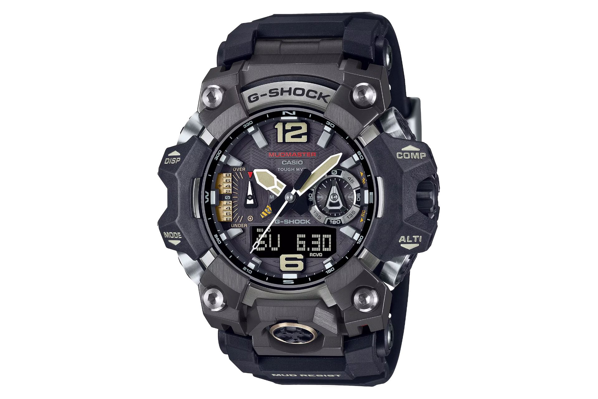 نمای جلوی ساعت مچی مردانه کاسیو جی شاک GWG-B1000-1A با نمایش فریم و صفحه