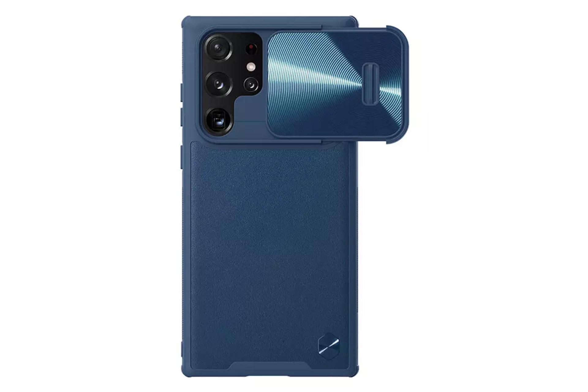 رنگ آبی قاب گوشی نیلکین مدل CamShield Leather S مناسب سامسونگ Galaxy S22 Ultra