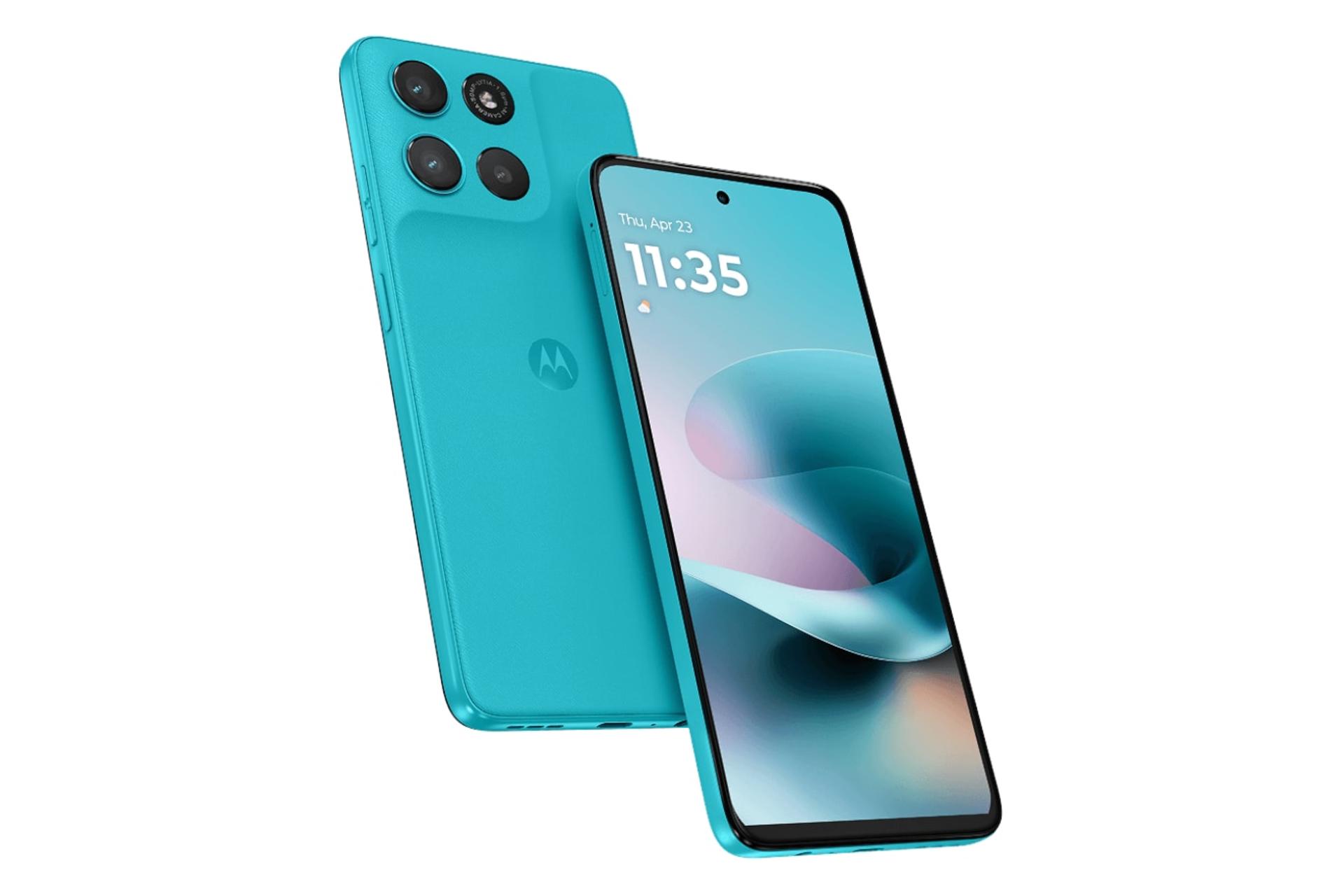 نمای جانبی گوشی موبایل موتو G67 پاور موتورولا فیروزه ای / Motorola Moto G67 Power