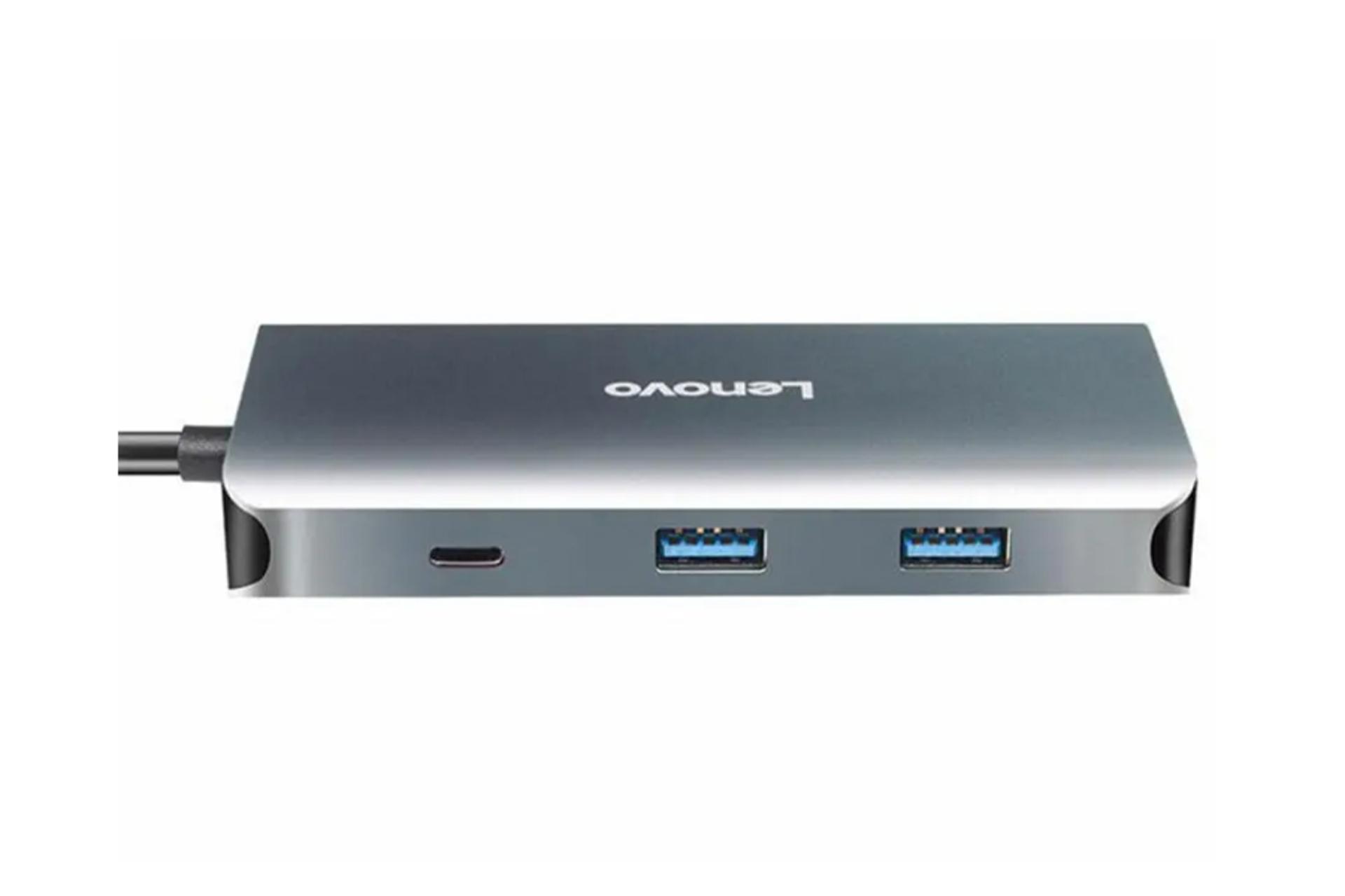 نمای کنار هاب USB هاب USB-C لنوو 7 پورت مدل LX0807G