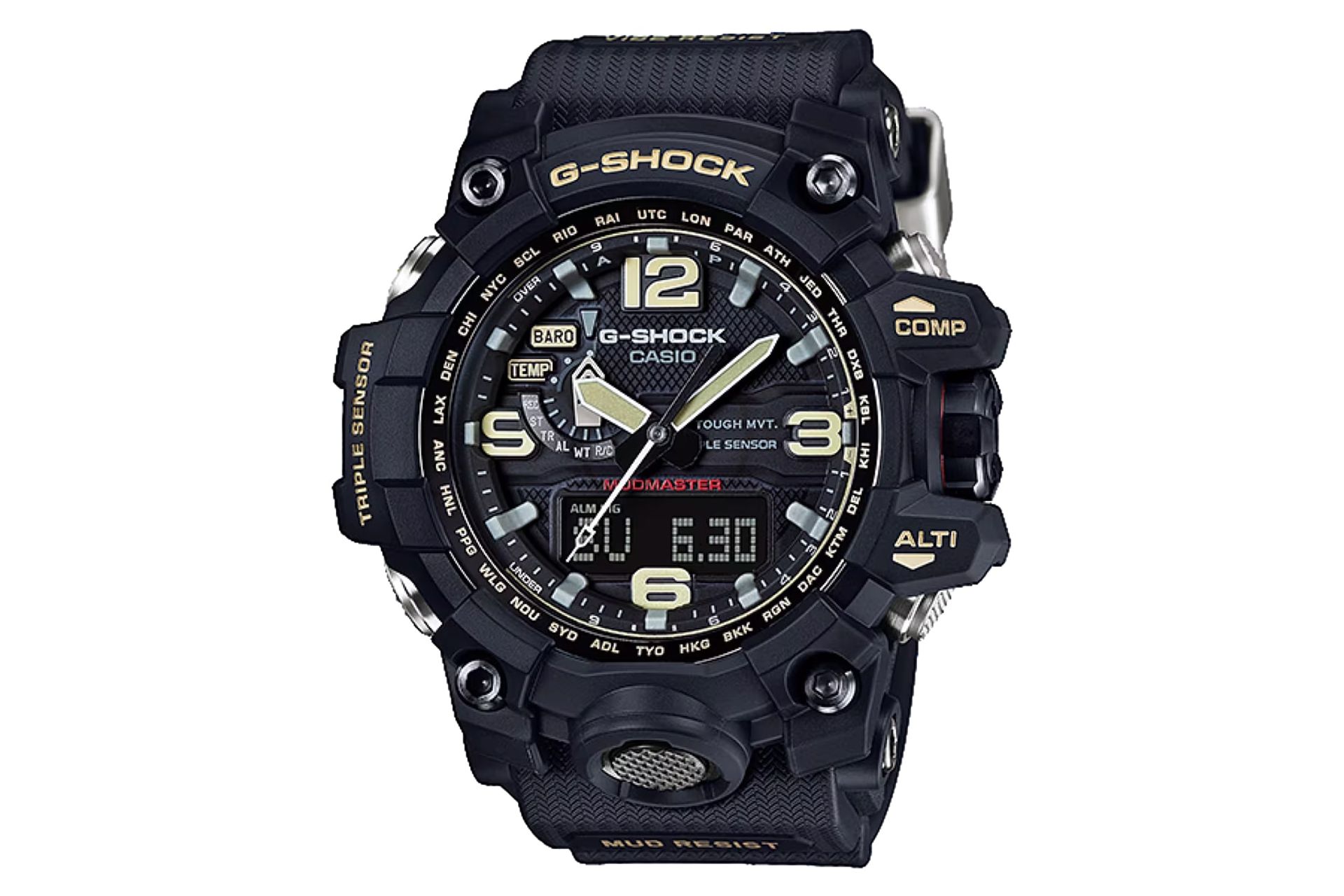 نمای جلوی ساعت مچی مردانه کاسیو جی شاک GWG-1000-1A با نمایش فریم و صفحه