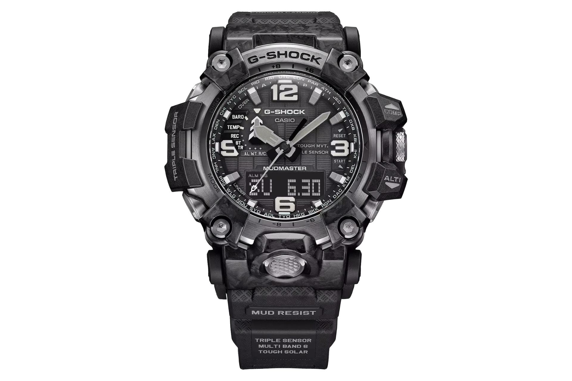 نمای جلوی ساعت مچی مردانه کاسیو جی شاک GWG-2000-1A1 با نمایش بند و لوگو