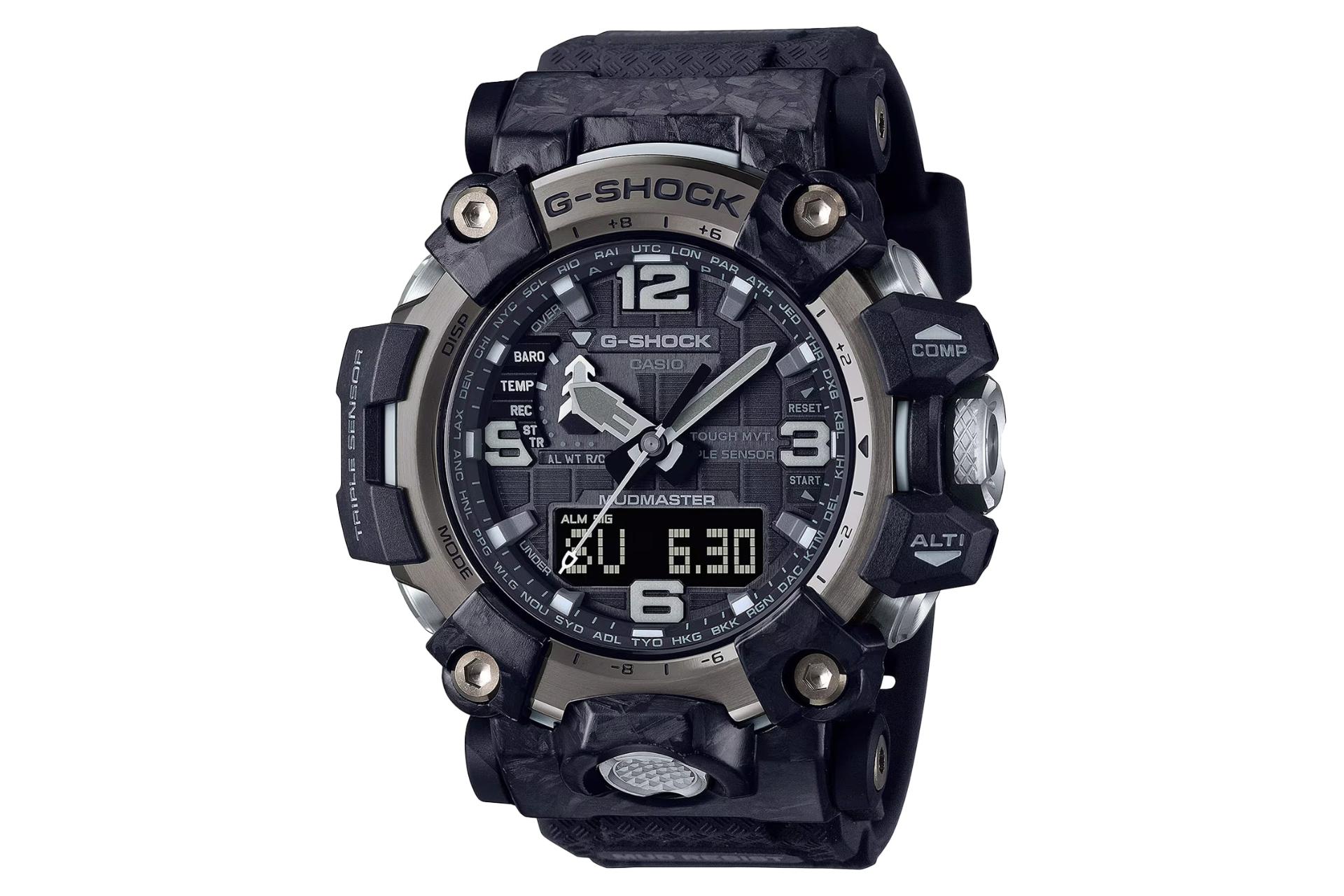 نمای جلوی ساعت مچی مردانه کاسیو جی شاک GWG-2000-1A1 با نمایش صفحه و فریم