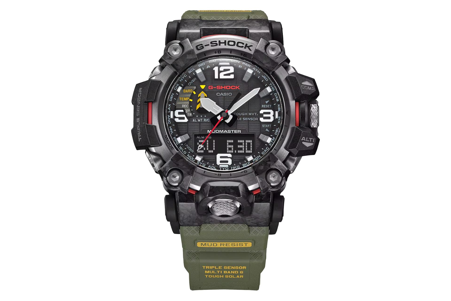 نمای جلوی ساعت مچی مردانه کاسیو جی شاک GWG-2000-1A3 با نمایش بند، صفحه و لوگو