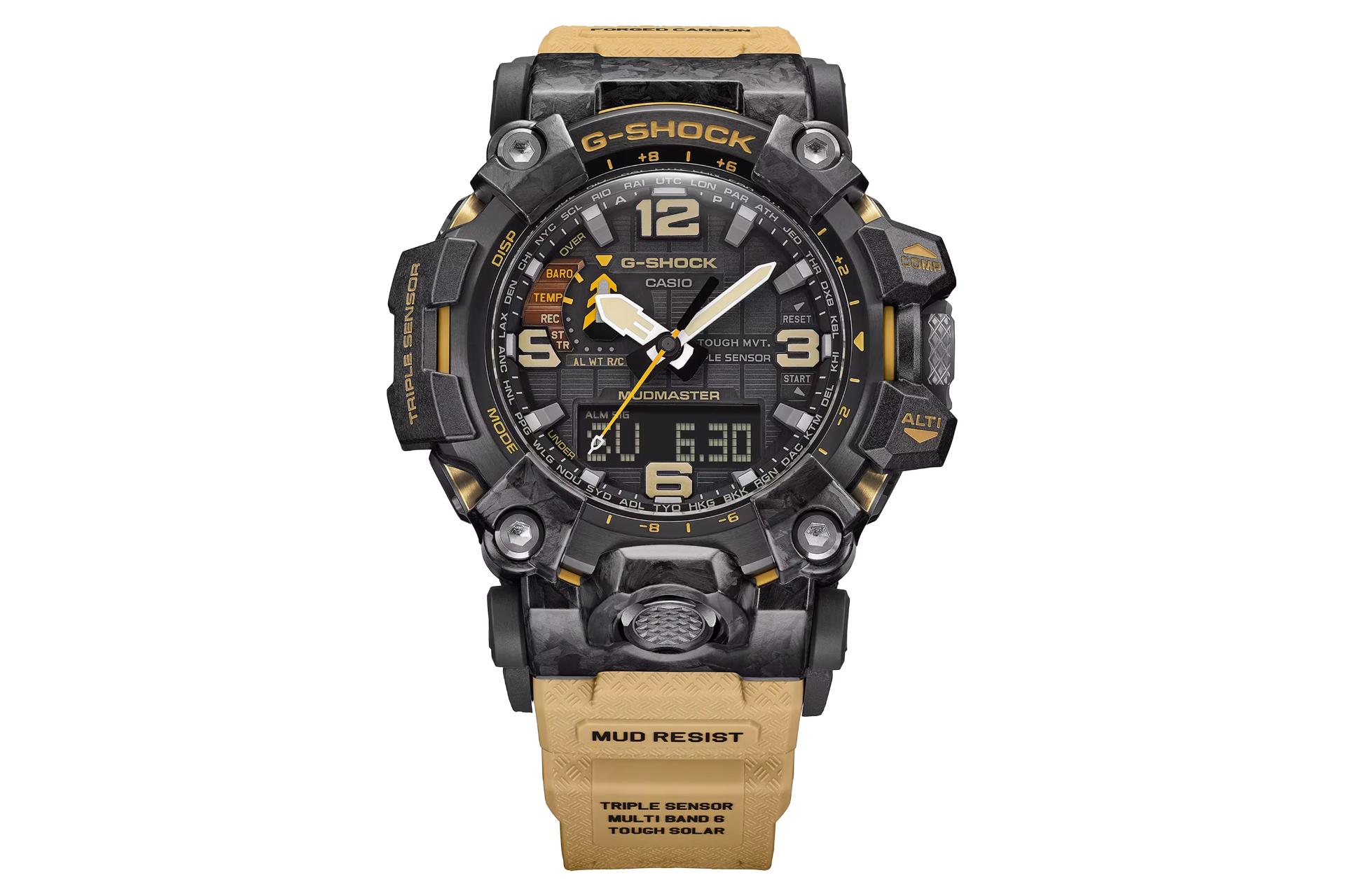 نمای جلوی ساعت مچی مردانه کاسیو جی شاک GWG-2000-1A5 با نمایش بند، صفحه و لوگو