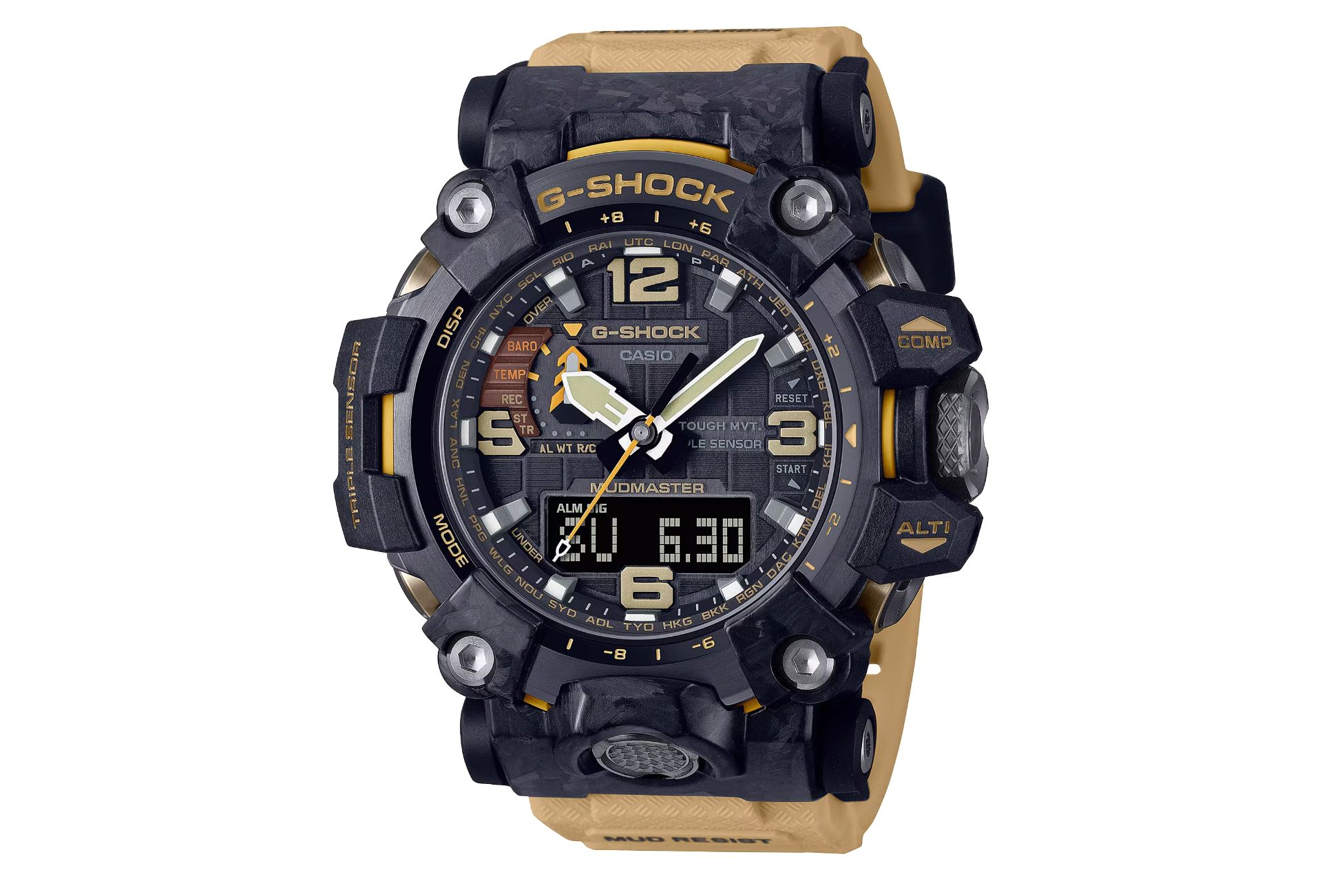 نمای جلوی ساعت مچی مردانه کاسیو جی شاک GWG-2000-1A5 با نمایش فریم و صفحه