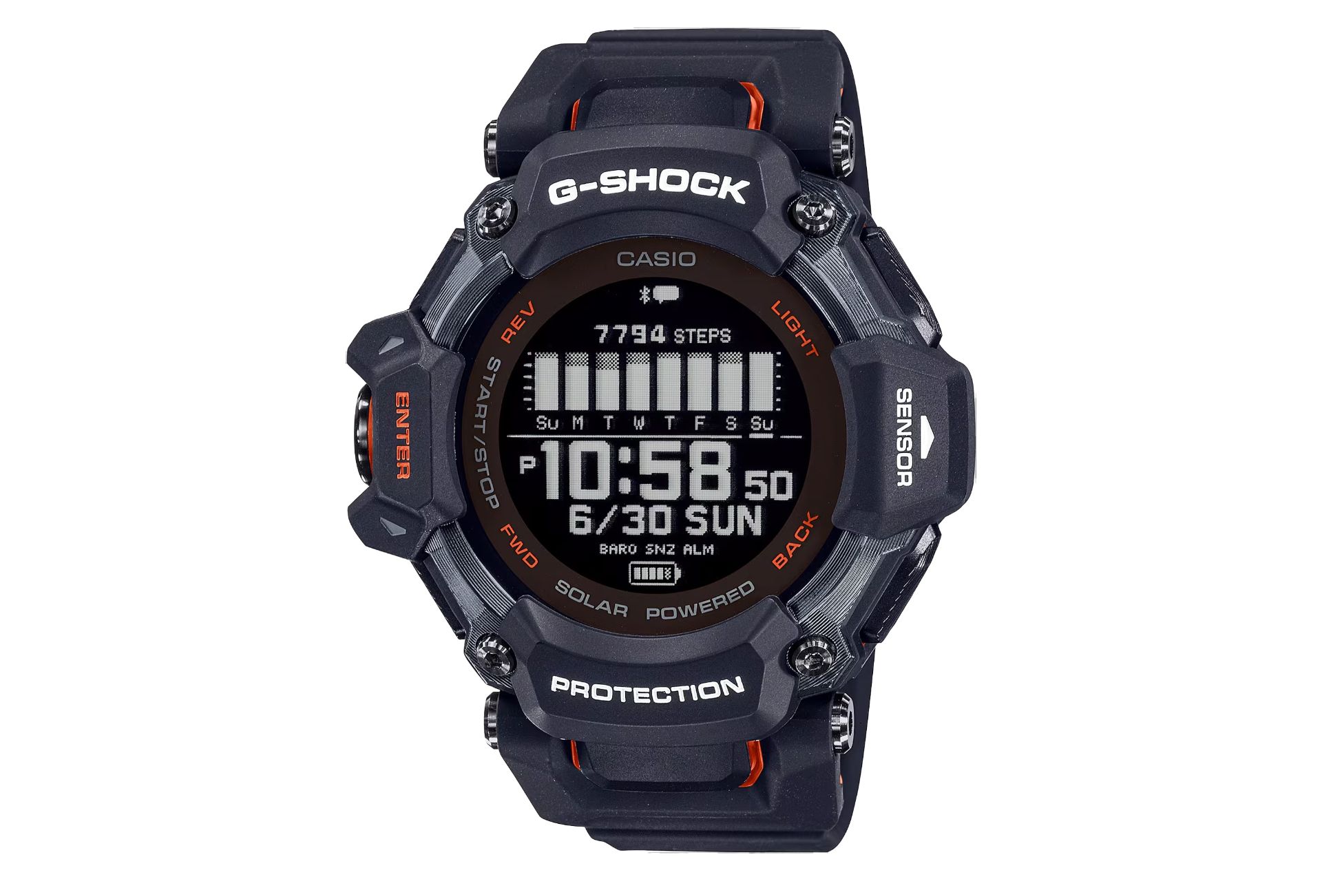 نمای جلوی ساعت مچی مردانه کاسیو جی شاک GBD-H2000-1A با نمایش فریم و صفحه