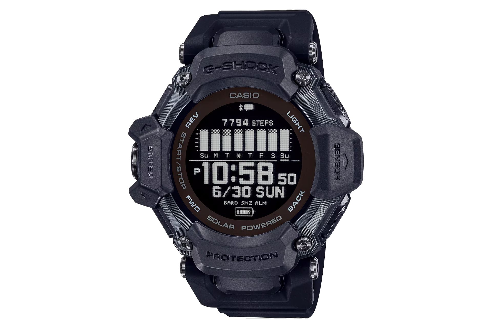 نمای جلوی ساعت مچی مردانه کاسیو جی شاک GBD-H2000-1B با نمایش فریم و صفحه