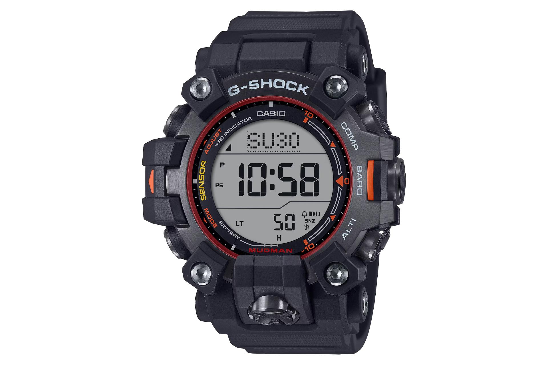 نمای جلوی ساعت مچی مردانه کاسیو جی شاک GW-9500MEC-1 با نمایش صفحه و فریم