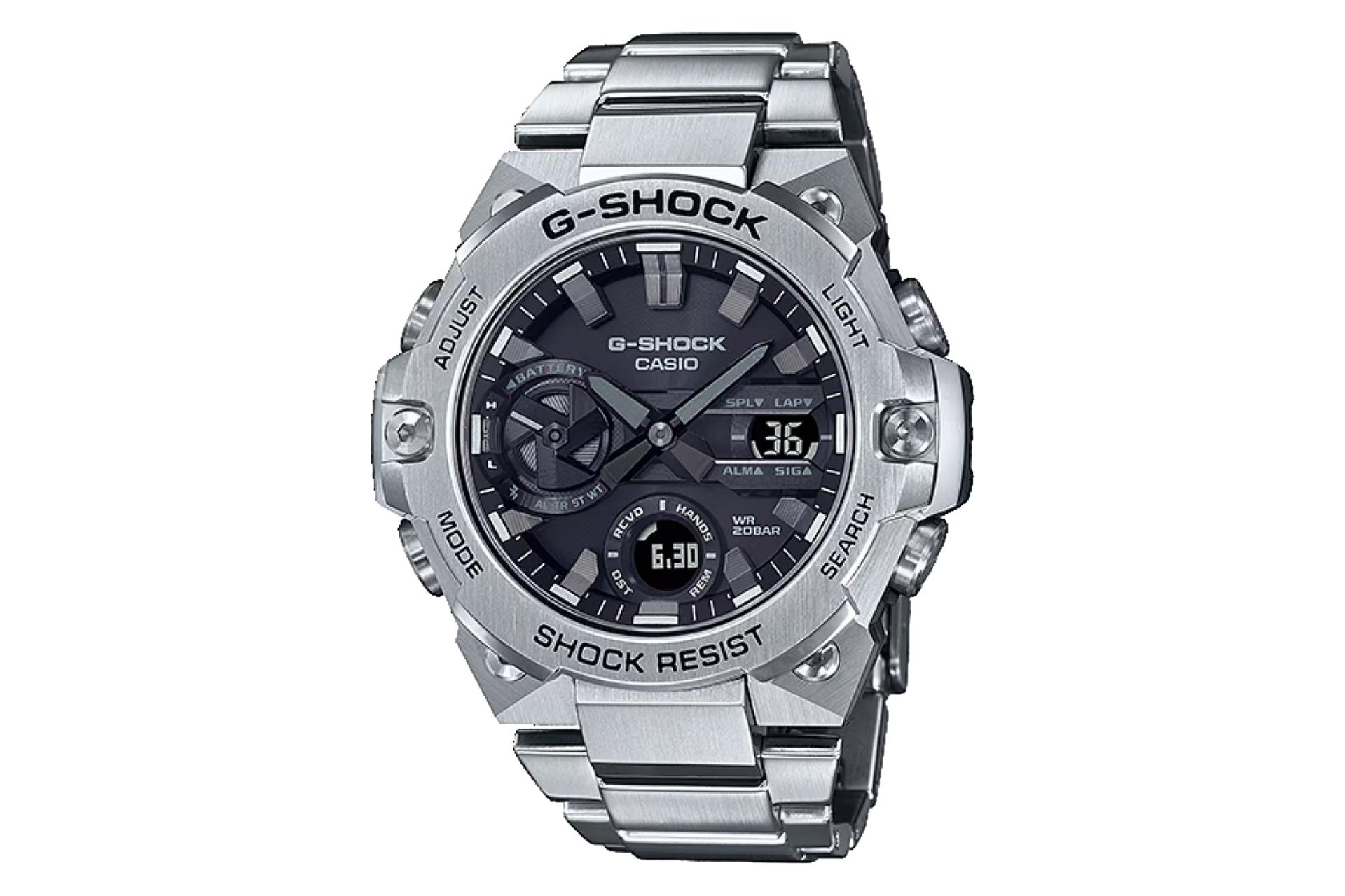نمای جلوی ساعت مچی مردانه کاسیو جی شاک GST-B400D-1A با نمایش فریم و صفحه