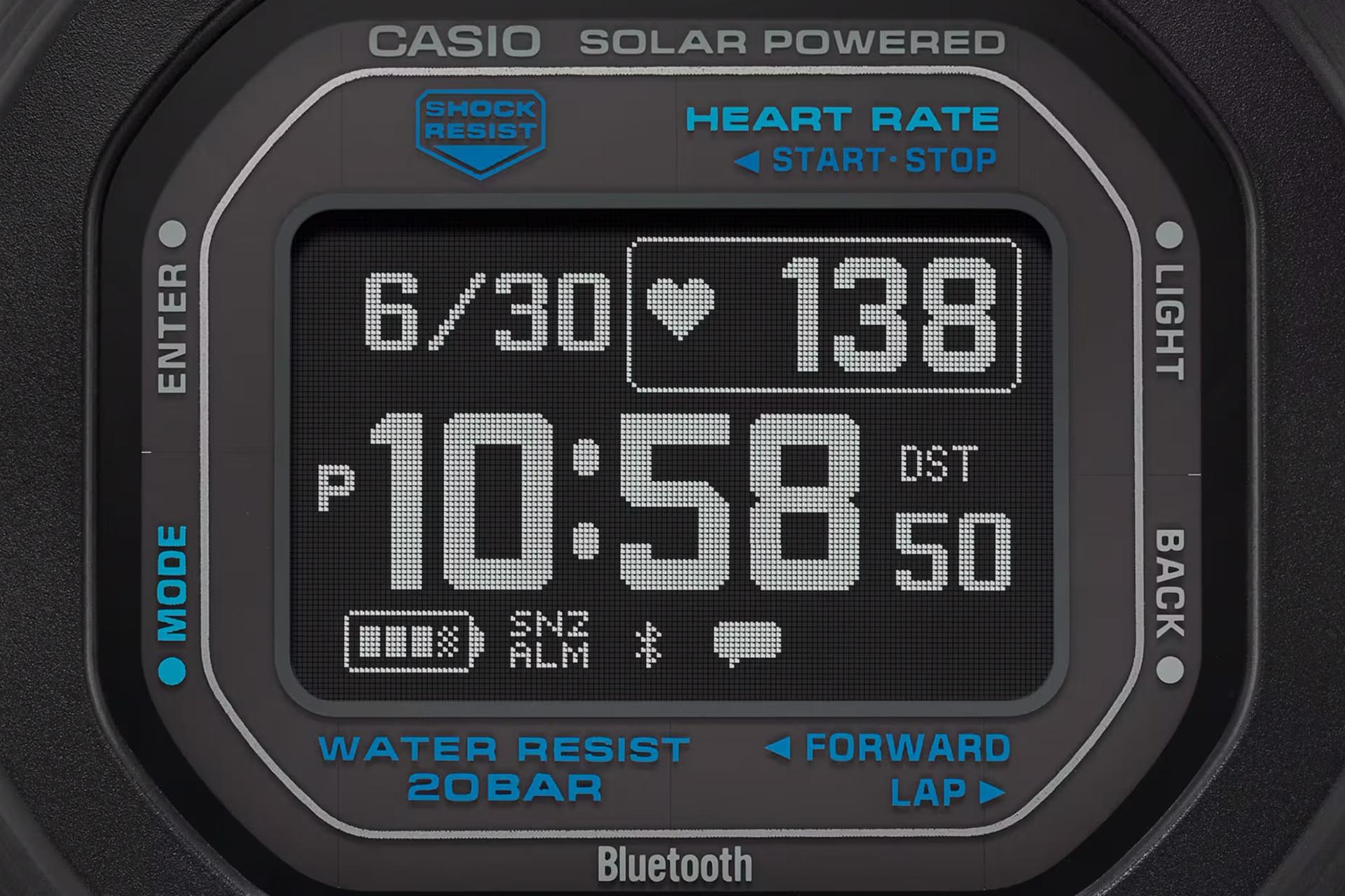 نمای نزدیک ساعت مچی مردانه کاسیو جی شاک DW-H5600-1A2 با نمایش جزئیات نمایشگر