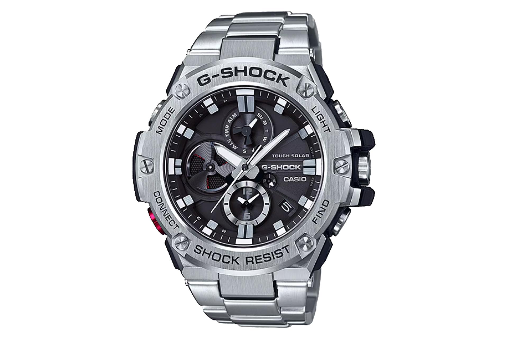 نمای جلوی ساعت مچی مردانه کاسیو جی شاک GST-B100D-1A با نمایش فریم و صفحه