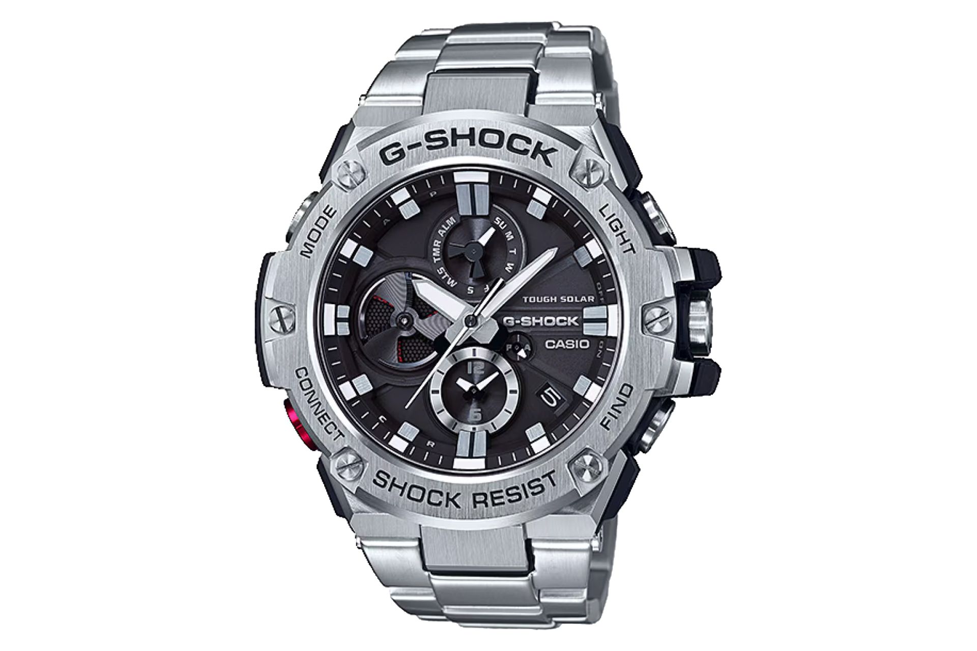 نمای جلوی ساعت مچی مردانه کاسیو جی شاک GST-B100D-1A با نمایش فریم و صفحه