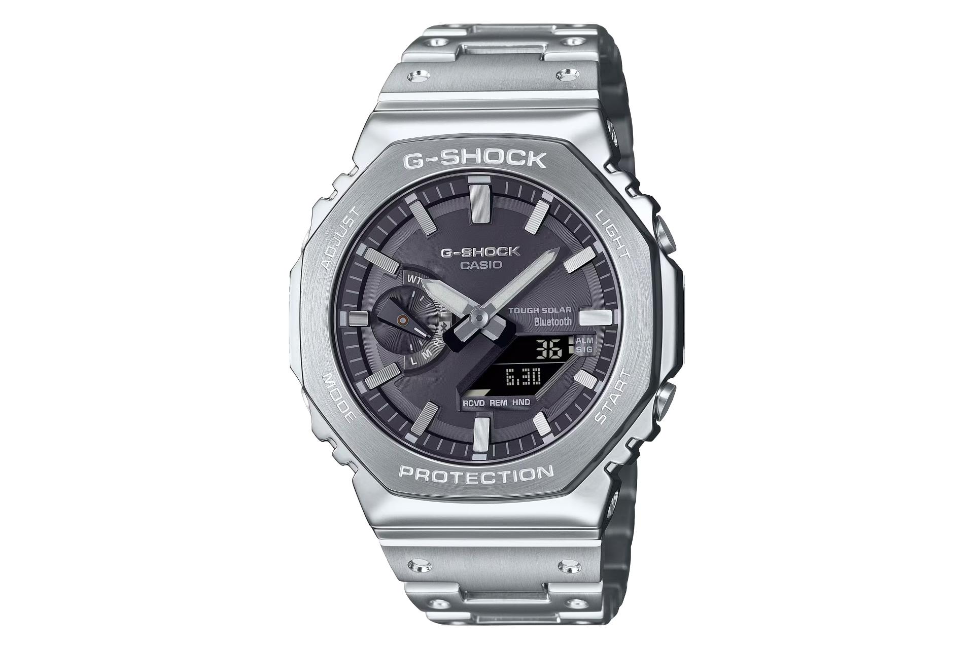 نمای جلوی ساعت مچی مردانه کاسیو جی شاک GM-B2100SD-1A با نمایش فریم و صفحه