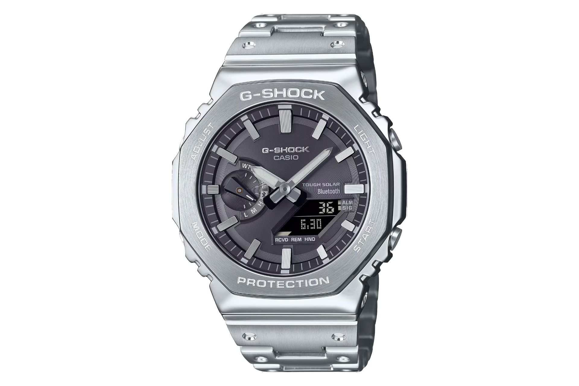 نمای جلوی ساعت مچی مردانه کاسیو جی شاک GM-B2100SD-1A با نمایش فریم و صفحه