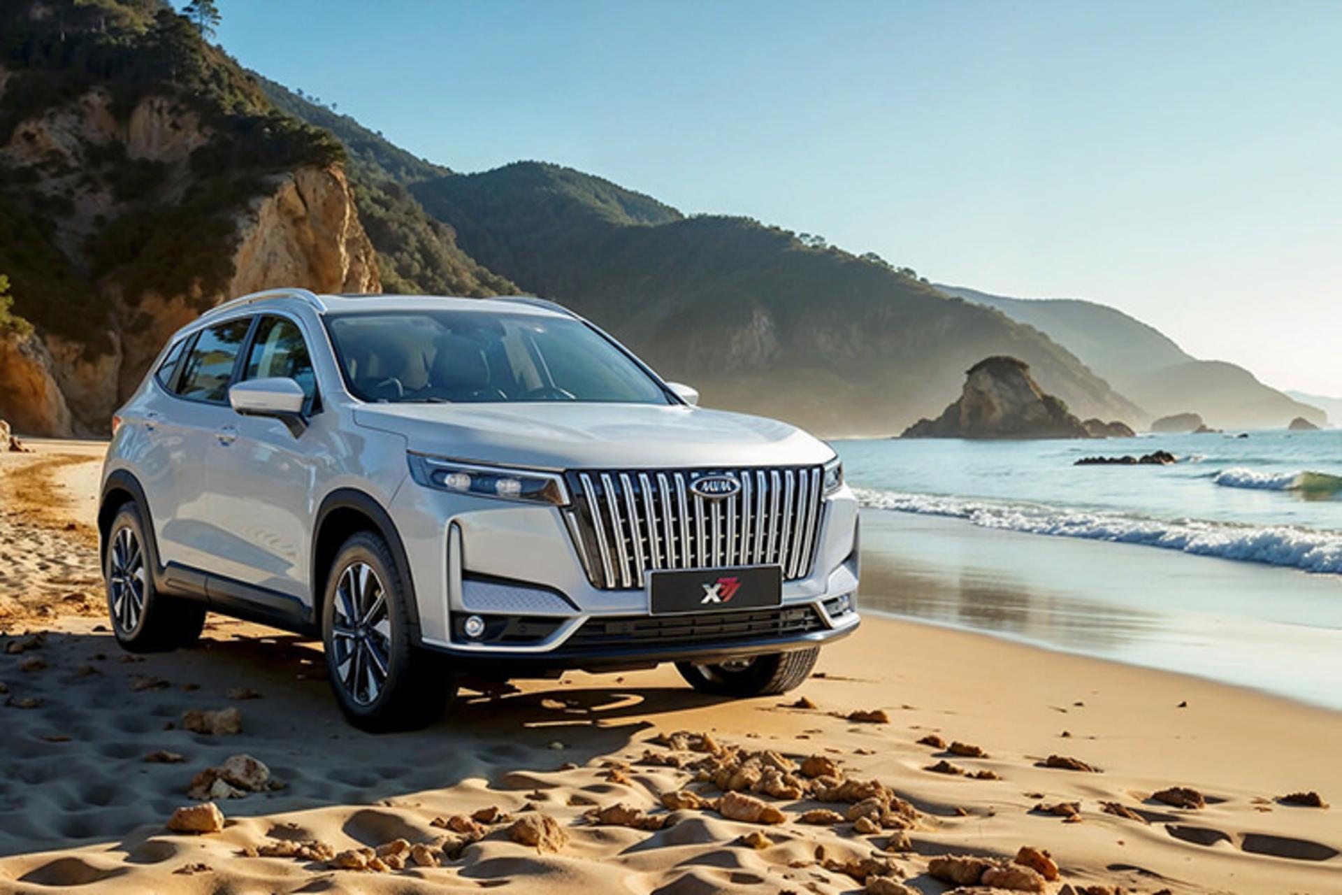 خودرو ام وی ام MVM X77 نمای جلو در ساحل دریا