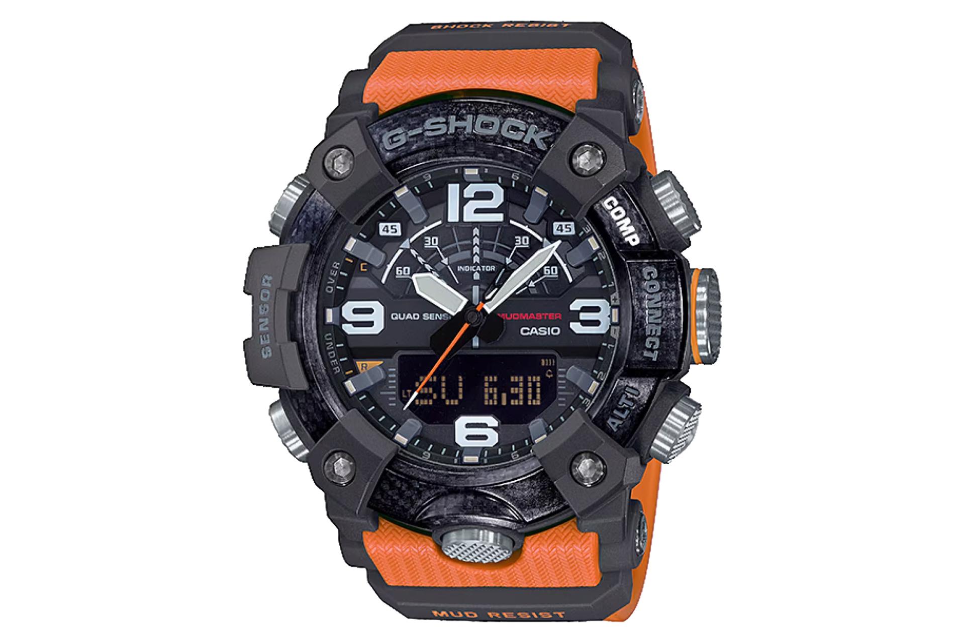 نمای جلوی ساعت مچی مردانه کاسیو جی شاک GG-B100-1A9 با نمایش فریم و صفحه