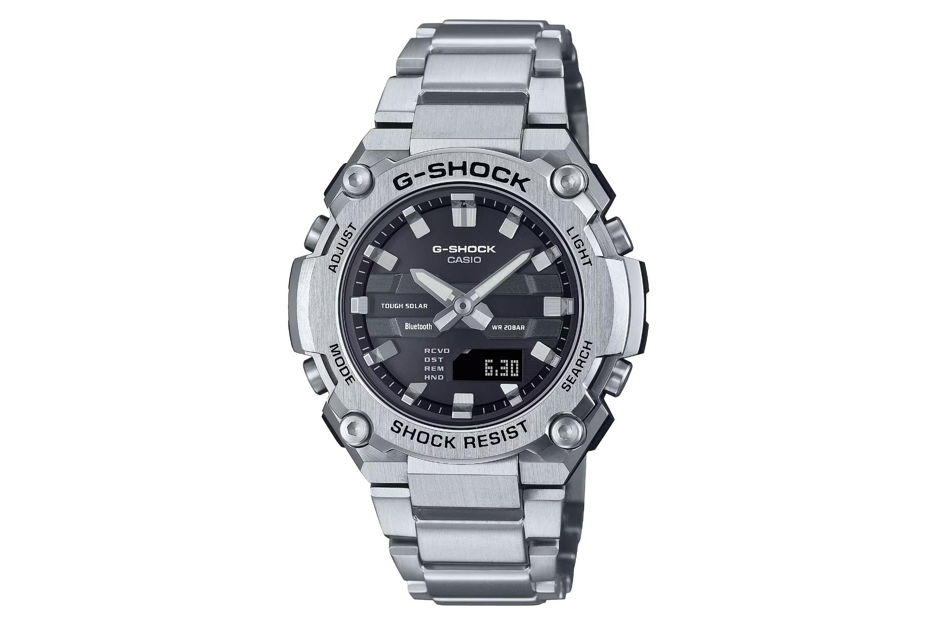 نمای جلوی ساعت مچی مردانه کاسیو جی شاک GST-B600D-1A با نمایش فریم و صفحه