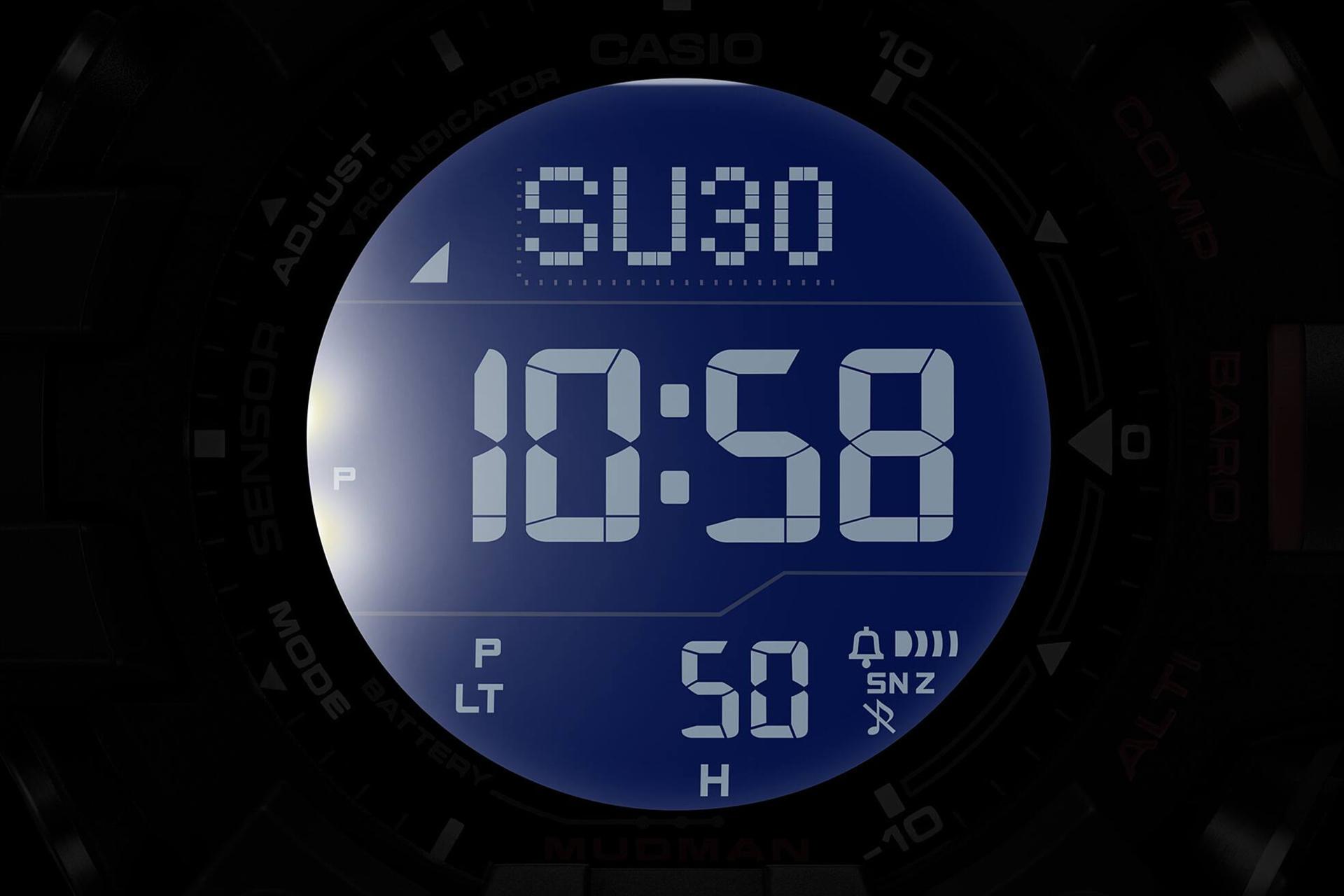 نمای جلوی ساعت مچی مردانه کاسیو جی شاک GW-9500-1A4 با نمایش نور شب