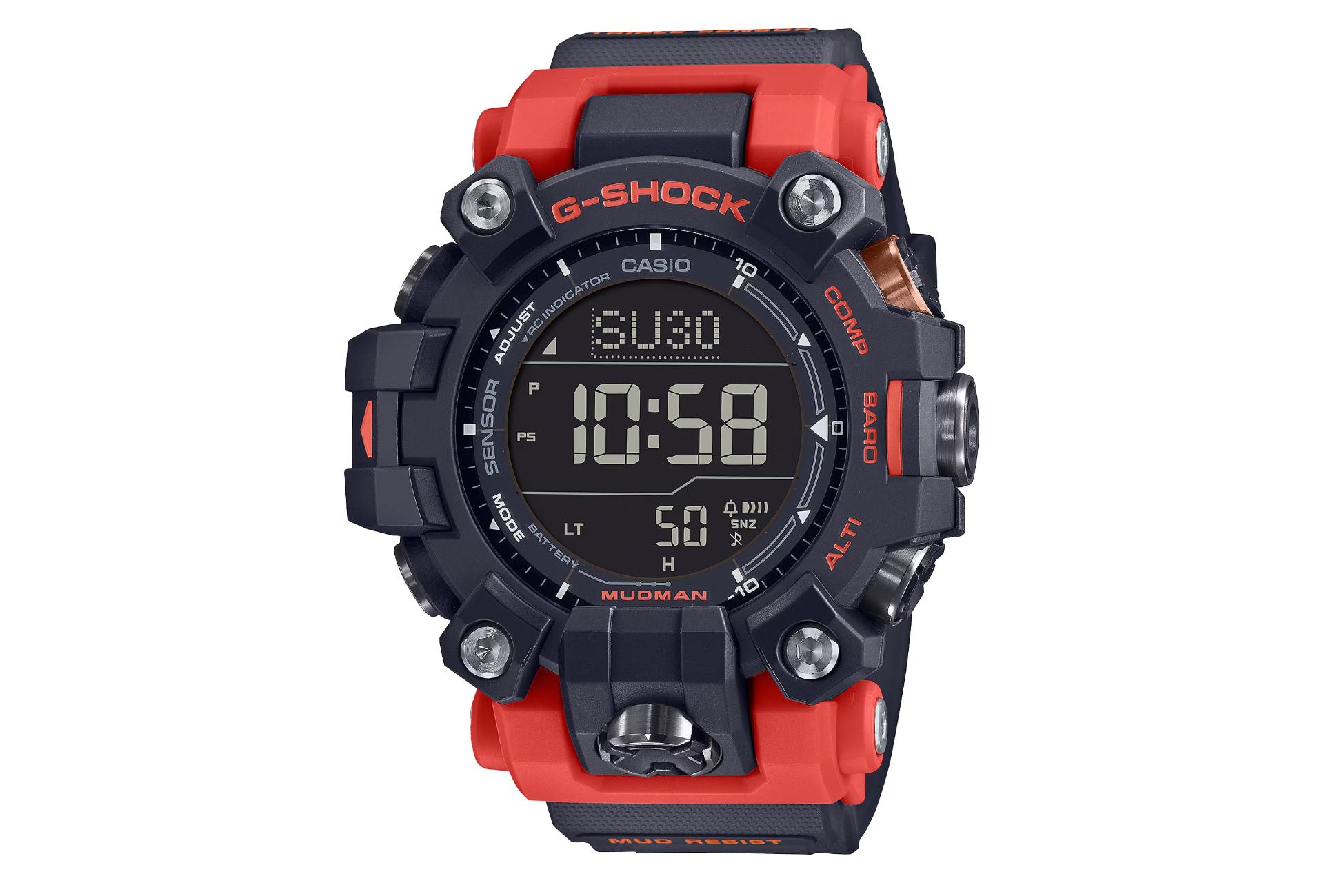 نمای جلوی ساعت مچی مردانه کاسیو جی شاک GW-9500-1A4 با نمایش صفحه و فریم